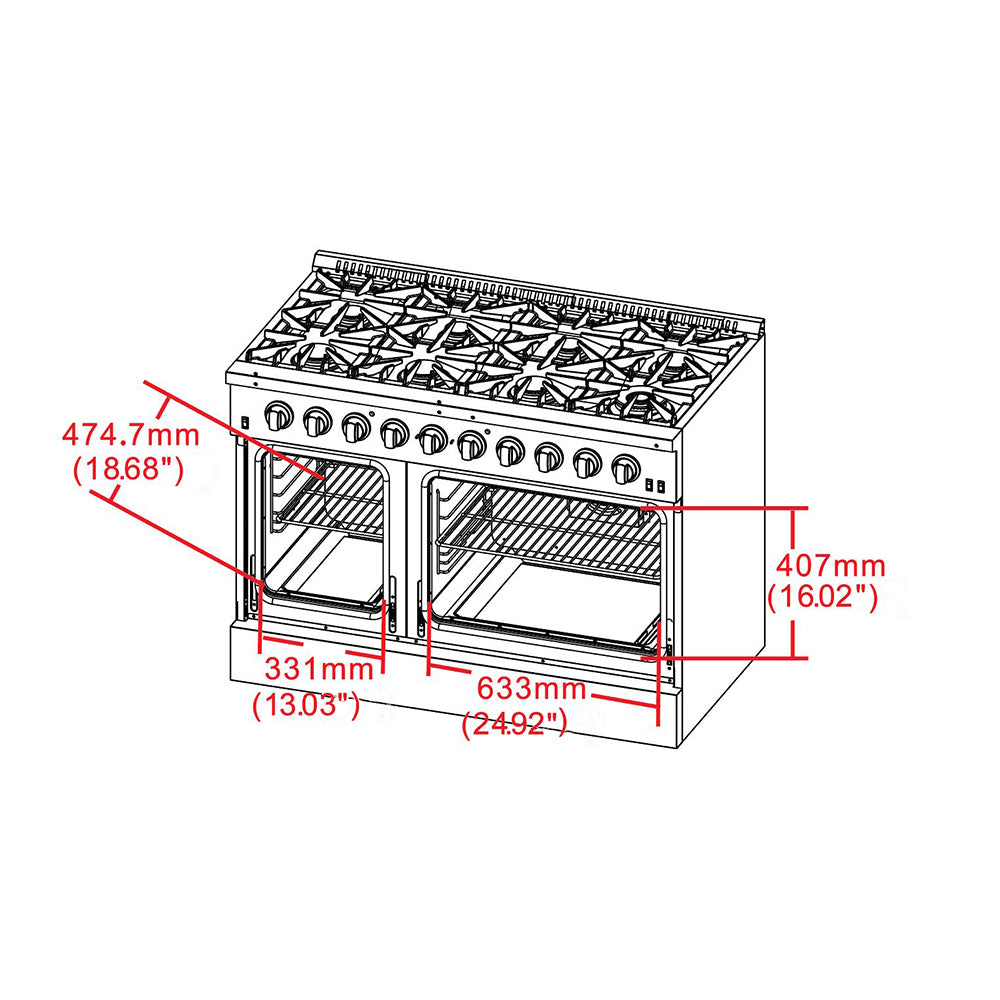 Forno Galiano 48-Inch Freestanding Gas Range, Stainless Steel, 8 Burners, 107,000 BTU, Griddle, Double Ovens, Energy Efficient - BonPrix Électroménagers