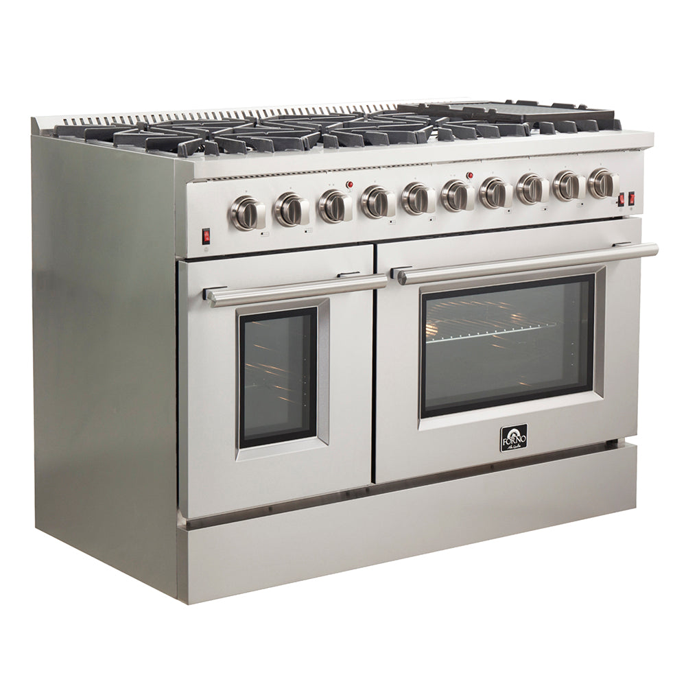 Forno Galiano 48-Inch Freestanding Gas Range, Stainless Steel, 8 Burners, 107,000 BTU, Griddle, Double Ovens, Energy Efficient - BonPrix Électroménagers
