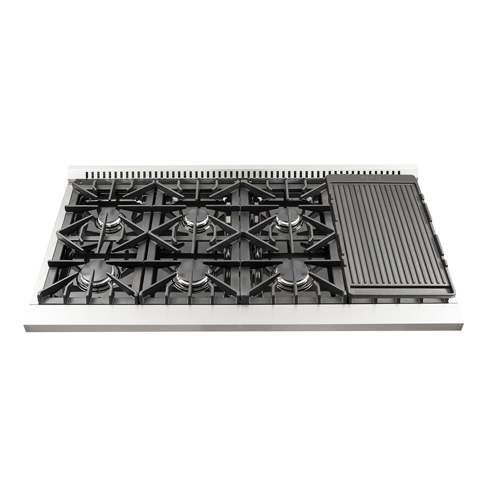 Forno Galiano 48-Inch Freestanding Gas Range, Stainless Steel, 8 Burners, 107,000 BTU, Griddle, Double Ovens, Energy Efficient - BonPrix Électroménagers