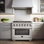 Forno Capriasca 36-Inch Gas Range, Stainless Steel, 6 Brass Burners, 120,000 BTU, Convection Oven, Energy Efficient - BonPrix Électroménagers