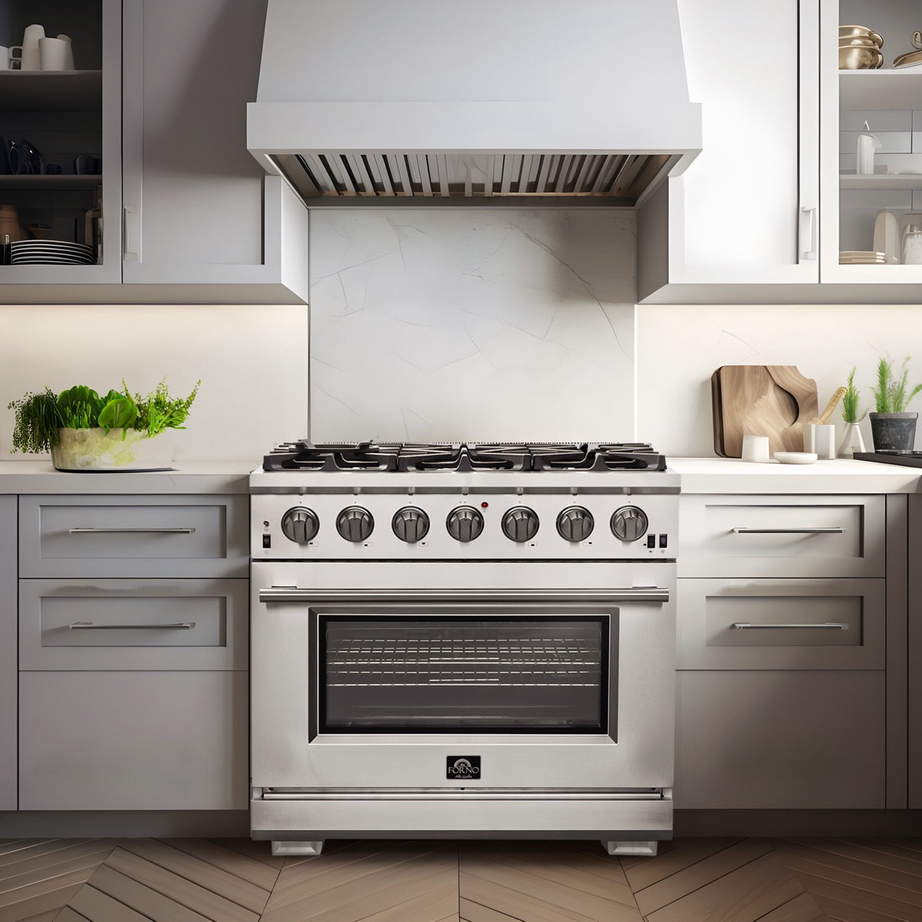 Forno Capriasca 36-Inch Gas Range, Stainless Steel, 6 Brass Burners, 120,000 BTU, Convection Oven, Energy Efficient - BonPrix Électroménagers