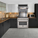 FORNO Premium 2-Piece Kitchen Bundle - Galiano 36" Stainless Steel Range, Forno Moena 36" French Door 19.2 cu. ft Stainless Steel Refrigerator, with Decorative Grill - 40" Wide - FBDL-019-03CAUS - BonPrix Électroménagers