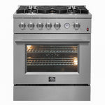 FORNO Premium 2-Piece Kitchen Bundle - Giovanni 30-inch Gas Range Stainless Steel, Forno Salerno 36" Side by Side Stainless Steel Refrigerator 20 cu.ft - FBDL-020-03CAUS - BonPrix Électroménagers