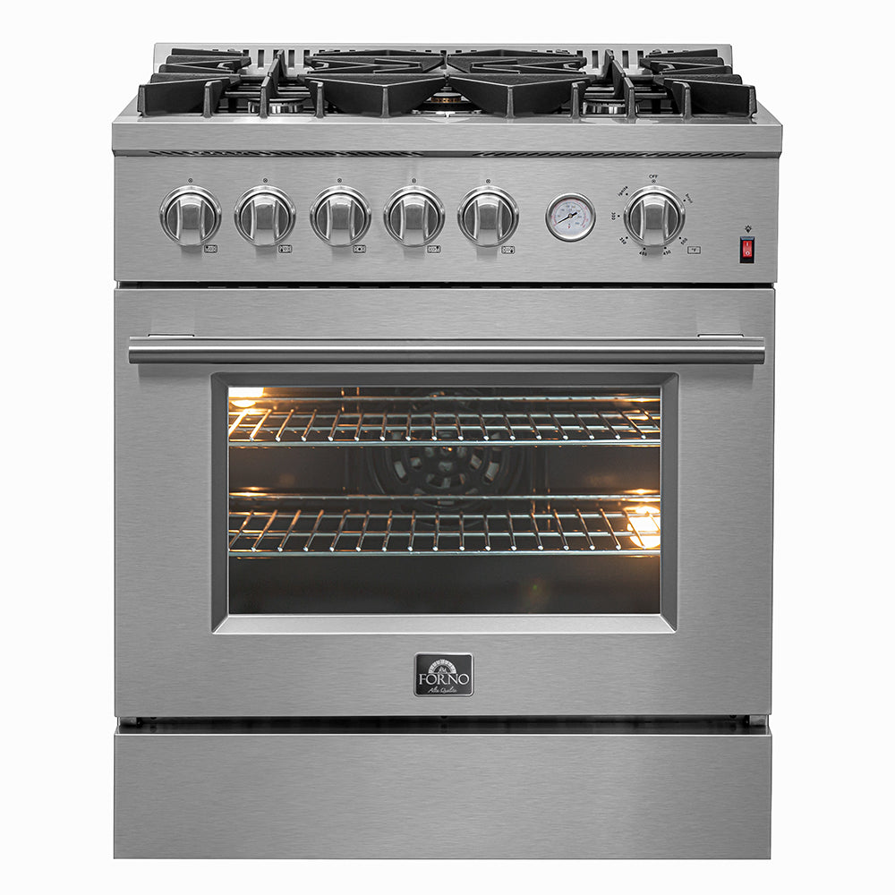 FORNO Premium 2-Piece Kitchen Bundle - Giovanni 30-inch Gas Range Stainless Steel, Forno Salerno 36" Side by Side Stainless Steel Refrigerator 20 cu.ft - FBDL-020-03CAUS - BonPrix Électroménagers