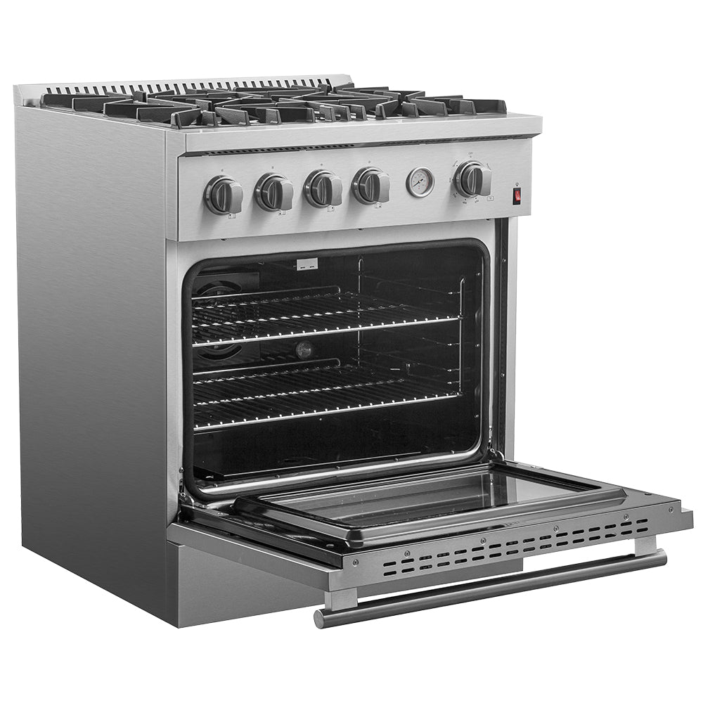 FORNO Premium 2-Piece Kitchen Bundle -Marco 30-inch Gas Range Stainless Steel, Forno Salerno 36" Side by Side Stainless Steel Refrigerator 20 cu.ft - FBDL-021-03CAUS - BonPrix Électroménagers