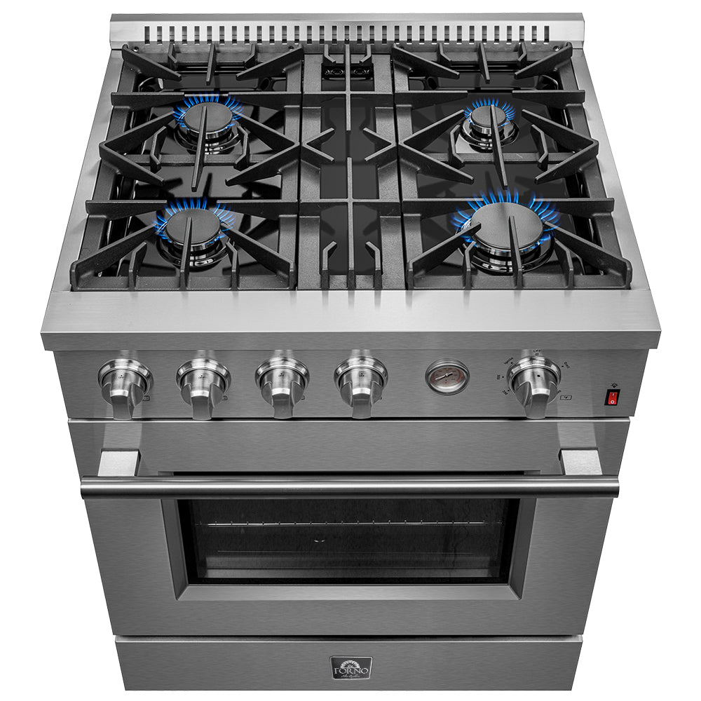 FORNO Premium 2-Piece Kitchen Bundle -Marco 30-inch Gas Range Stainless Steel, Forno Salerno 36" Side by Side Stainless Steel Refrigerator 20 cu.ft - FBDL-021-03CAUS - BonPrix Électroménagers