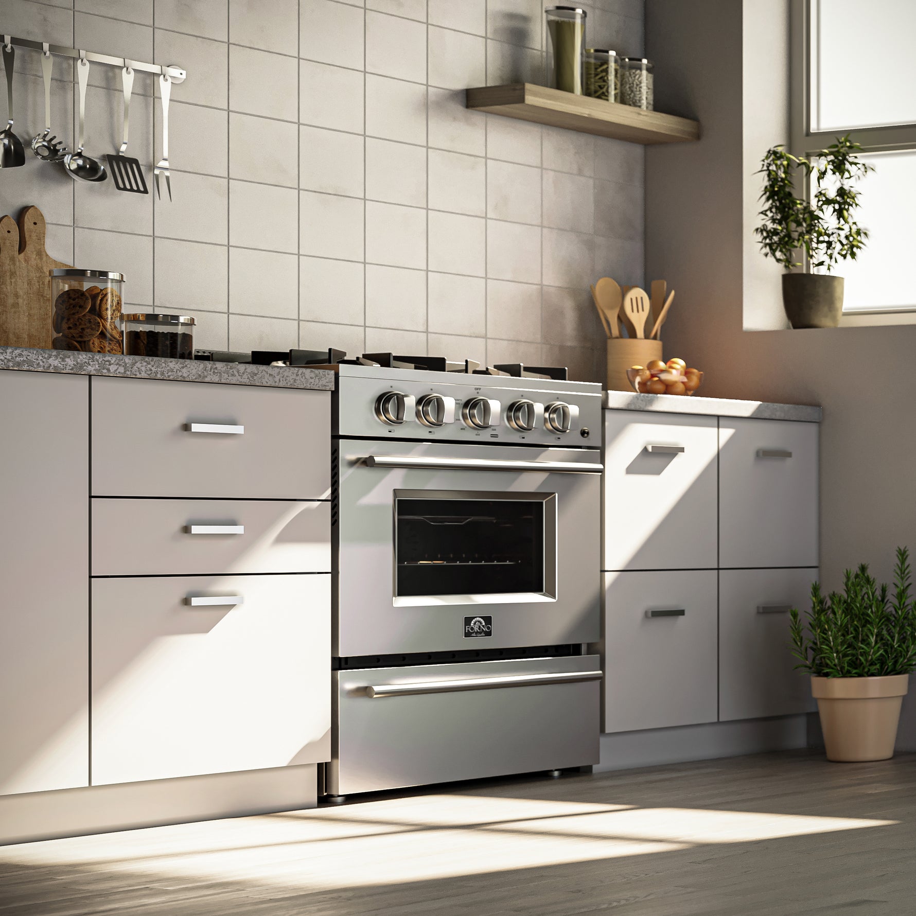 Forno Breno 24-Inch Freestanding Gas Range, Plug Included, Energy Efficient - BonPrix Électroménagers