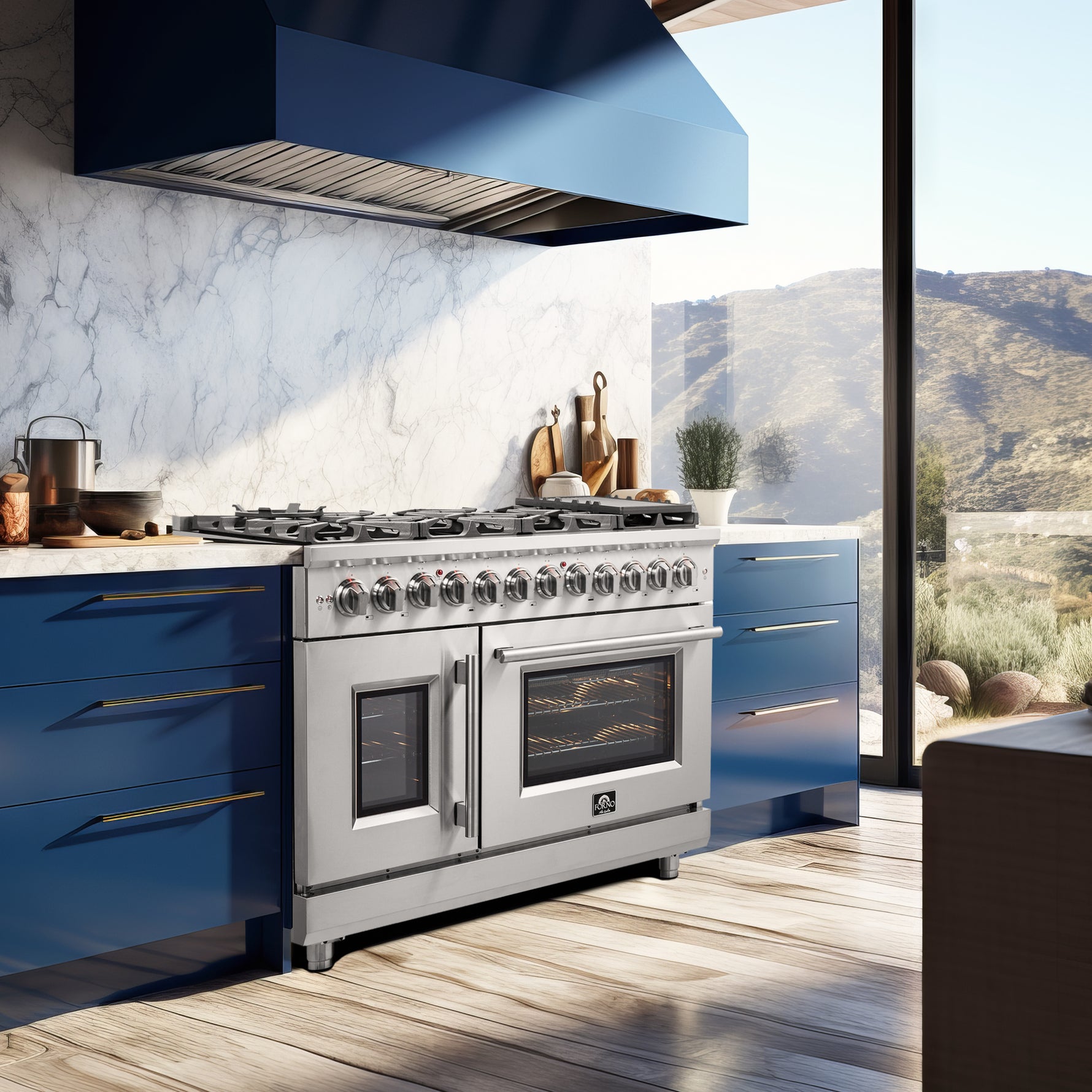 Forno Massimo 48-Inch Freestanding French Door Dual Fuel Range, 8 Burners, True Convection Oven - BonPrix Électroménagers