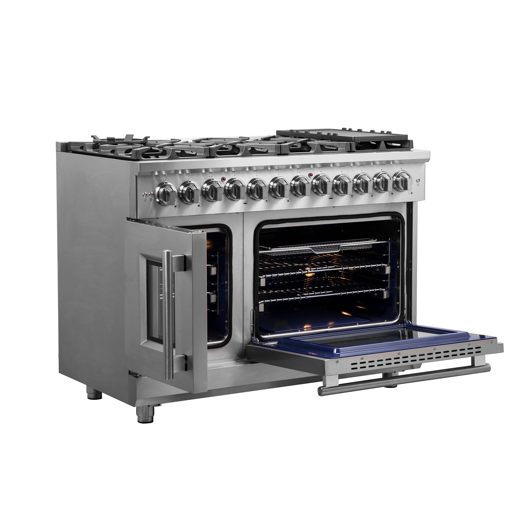 Forno Massimo 48-Inch Freestanding French Door Dual Fuel Range, 8 Burners, True Convection Oven - BonPrix Électroménagers