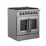 Forno Galiano 30-inch French Door Dual Fuel Range All Stainless Steel, 5 Sealed Burners 68,000 BTU, 4.32 cu.ft. True Convection Oven - BonPrix Électroménagers