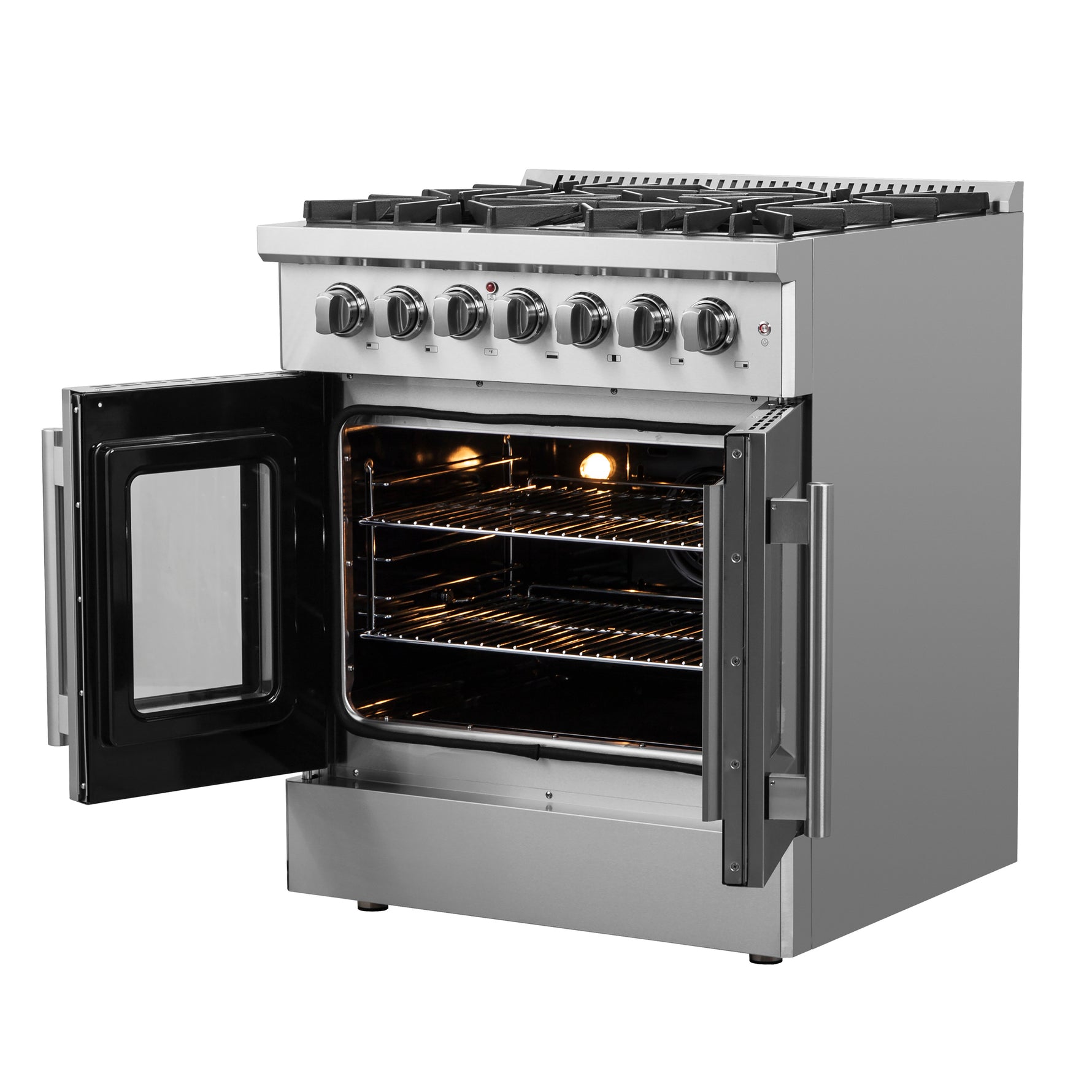 Forno Galiano 30-inch French Door Dual Fuel Range All Stainless Steel, 5 Sealed Burners 68,000 BTU, 4.32 cu.ft. True Convection Oven - BonPrix Électroménagers