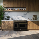 Forno Galiano 48-inch French Door Dual Fuel Range, Black & Antique Brass Design, 8 Sealed Burners - 107,000 BTU, Griddle, 6.58 cu.ft. Double Ovens - BonPrix Électroménagers