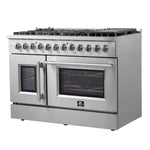 FORNO Galiano 48-Inch French Door Dual Fuel Range All Stainless Steel, 8 Sealed Burners, 107,000 BTU, Griddle, 6.58 cu.ft. Double Ovens - BonPrix Électroménagers