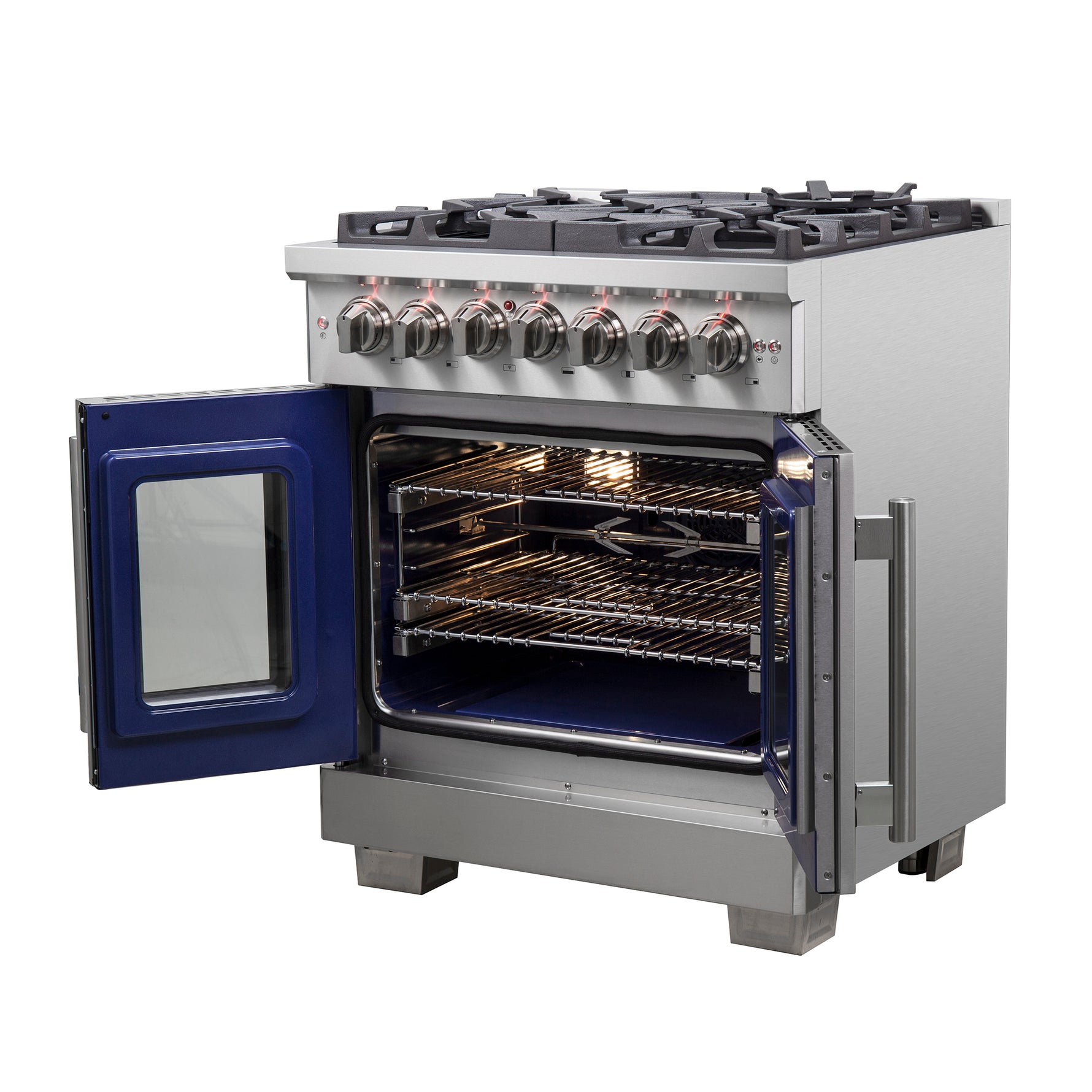 Forno Capriasca 30-Inch Freestanding French Door Dual Fuel Range, 4 Burners, True Convection Oven - BonPrix Électroménagers