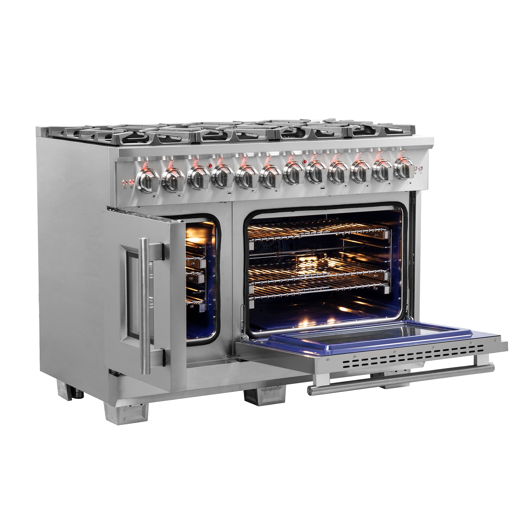 Forno Capriasca 48-Inch Freestanding French Door Dual Fuel Range, 8 Burners, True Convection Oven - BonPrix Électroménagers