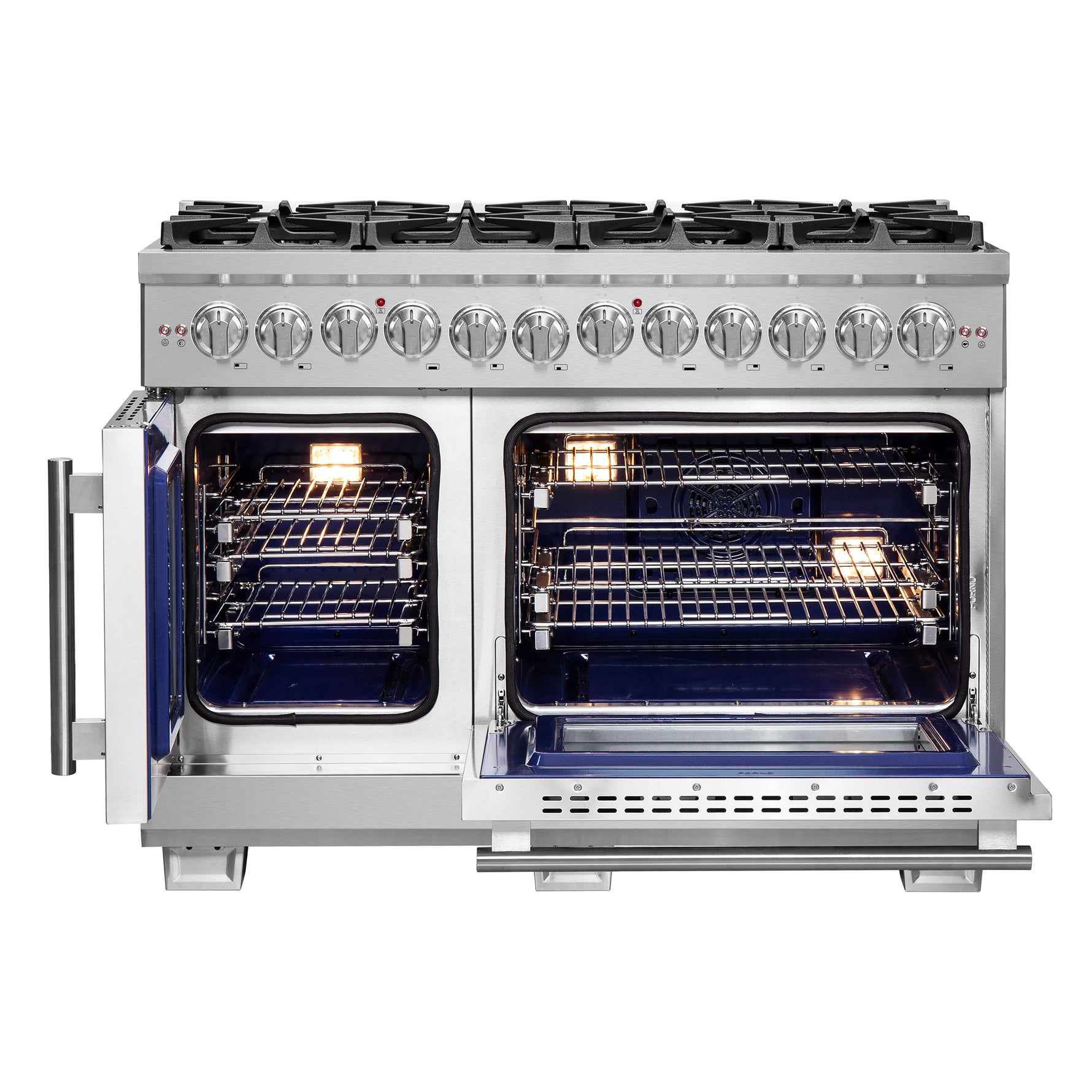 Forno Capriasca 48-Inch Freestanding French Door Dual Fuel Range, 8 Burners, True Convection Oven - BonPrix Électroménagers