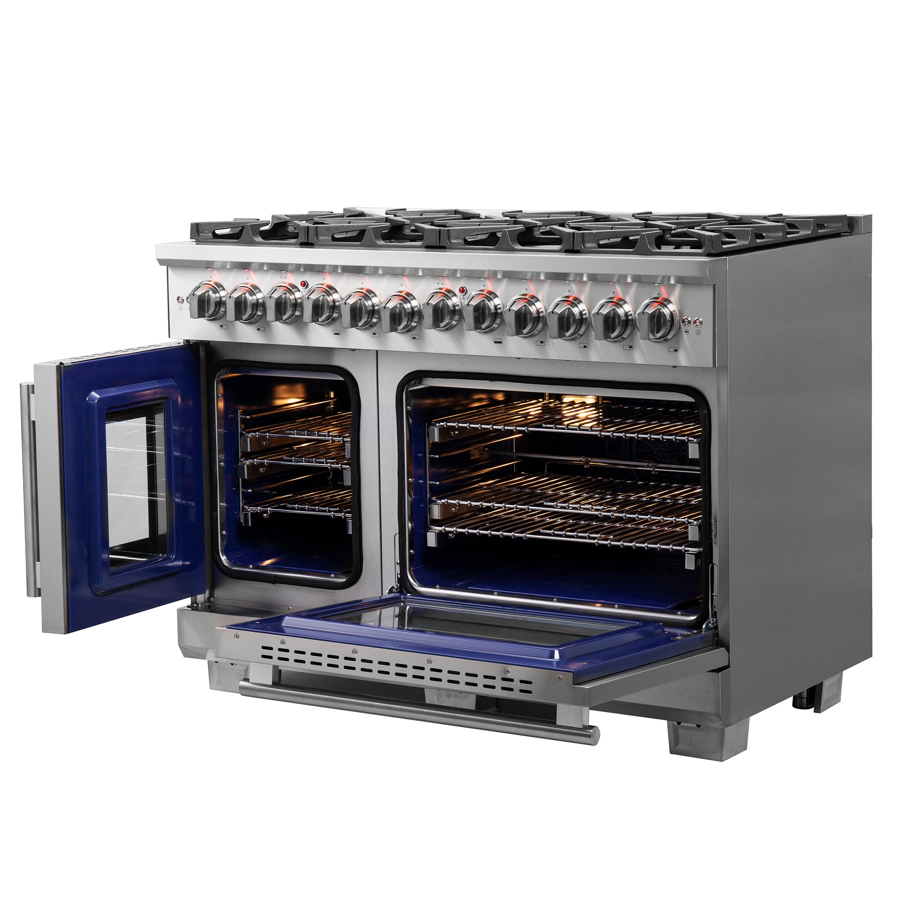 Forno Capriasca 48-Inch Freestanding French Door Dual Fuel Range, 8 Burners, True Convection Oven - BonPrix Électroménagers
