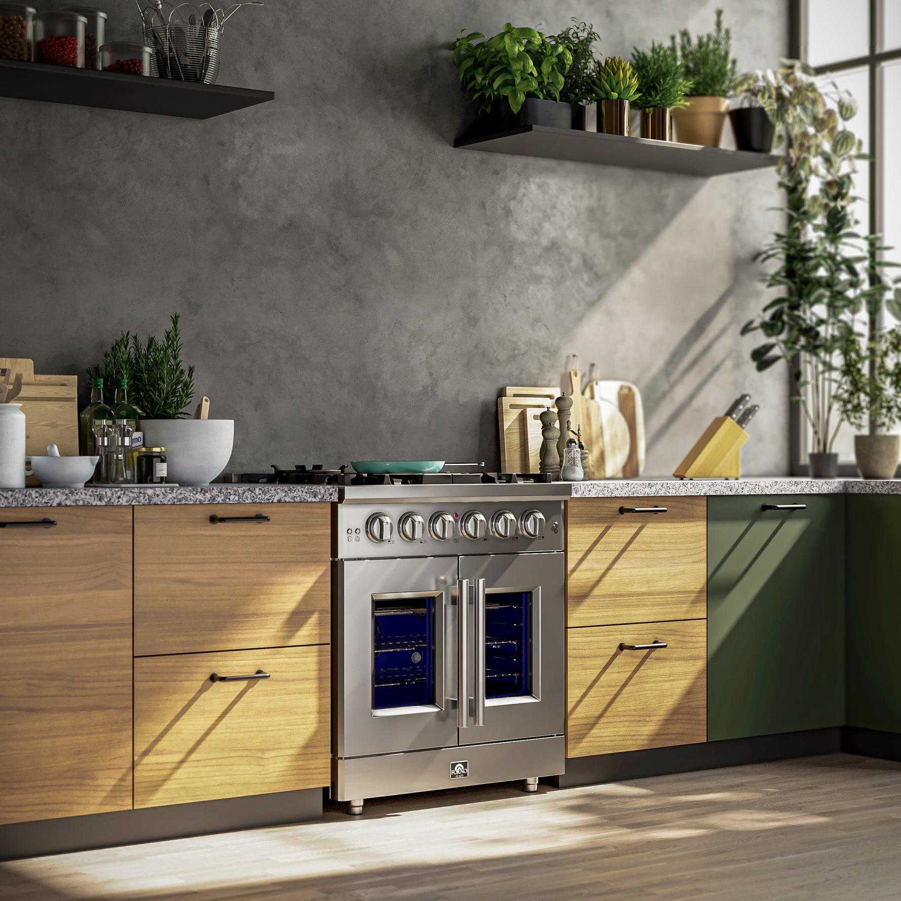 Forno Massimo 30-Inch Freestanding French Door Gas Range, 4 Burners, Convection Oven, Energy Efficient - BonPrix Électroménagers