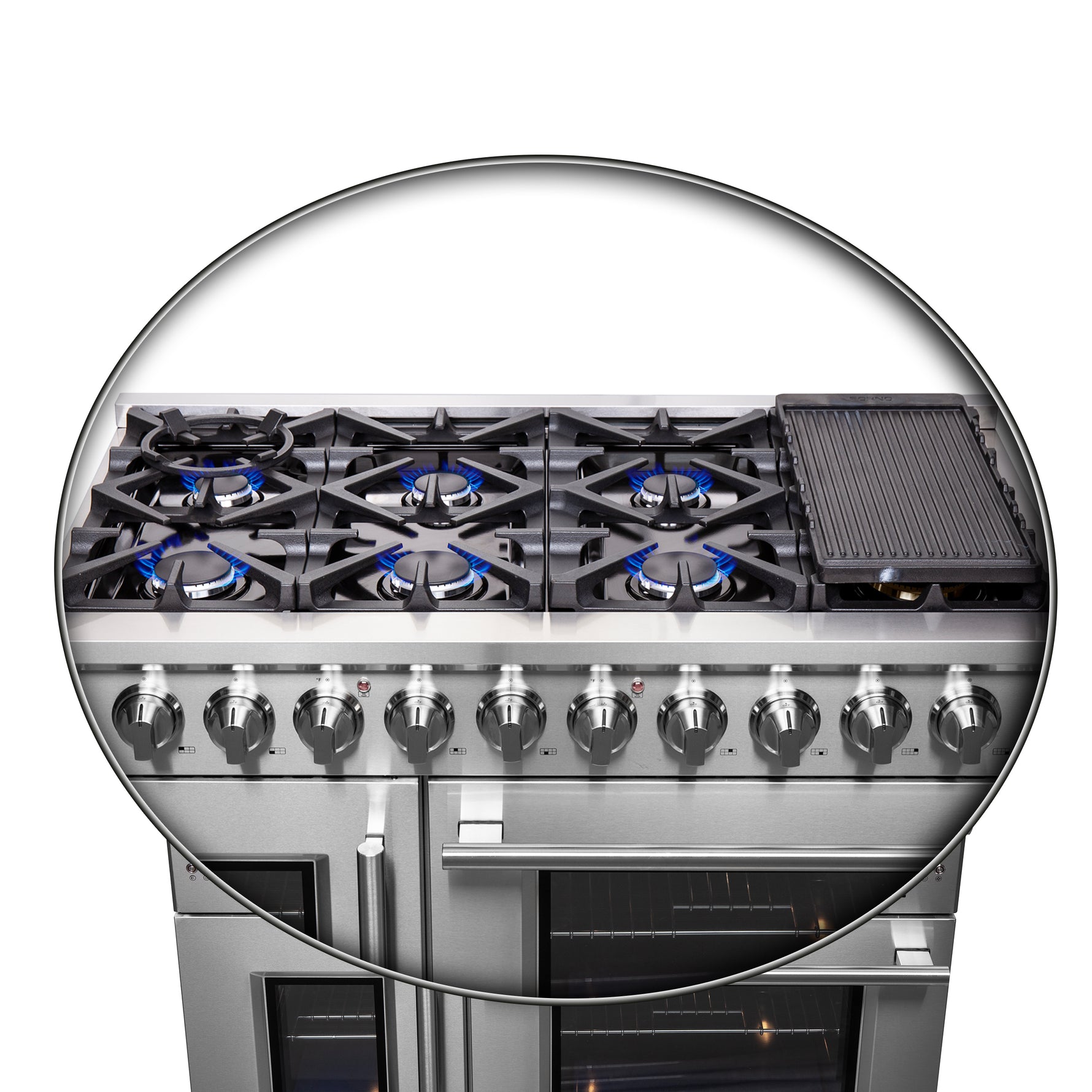 Forno Massimo 48-Inch Freestanding French Door Gas Range, 8 Burners, Convection Oven, Energy Efficient - BonPrix Électroménagers