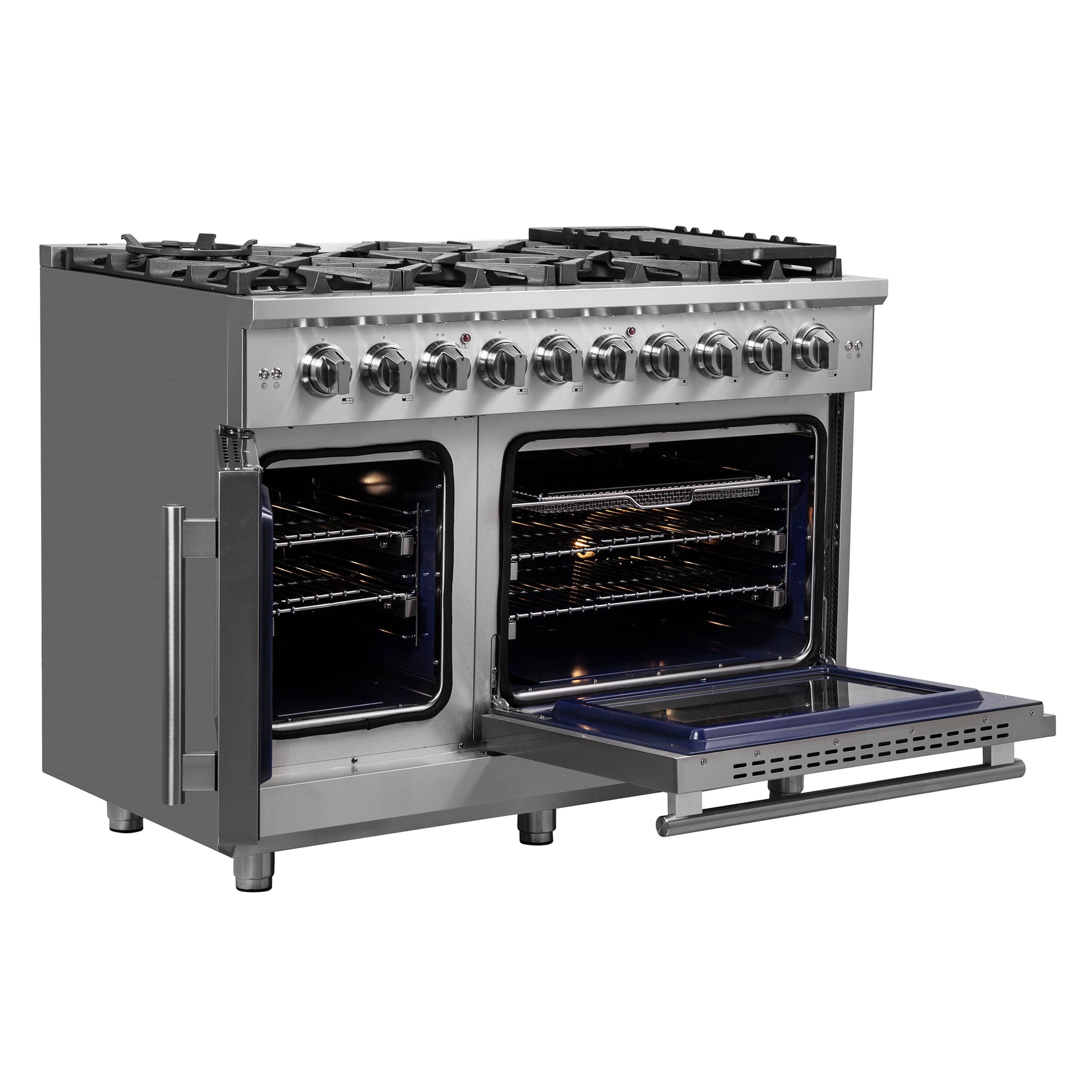 Forno Massimo 48-Inch Freestanding French Door Gas Range, 8 Burners, Convection Oven, Energy Efficient - BonPrix Électroménagers