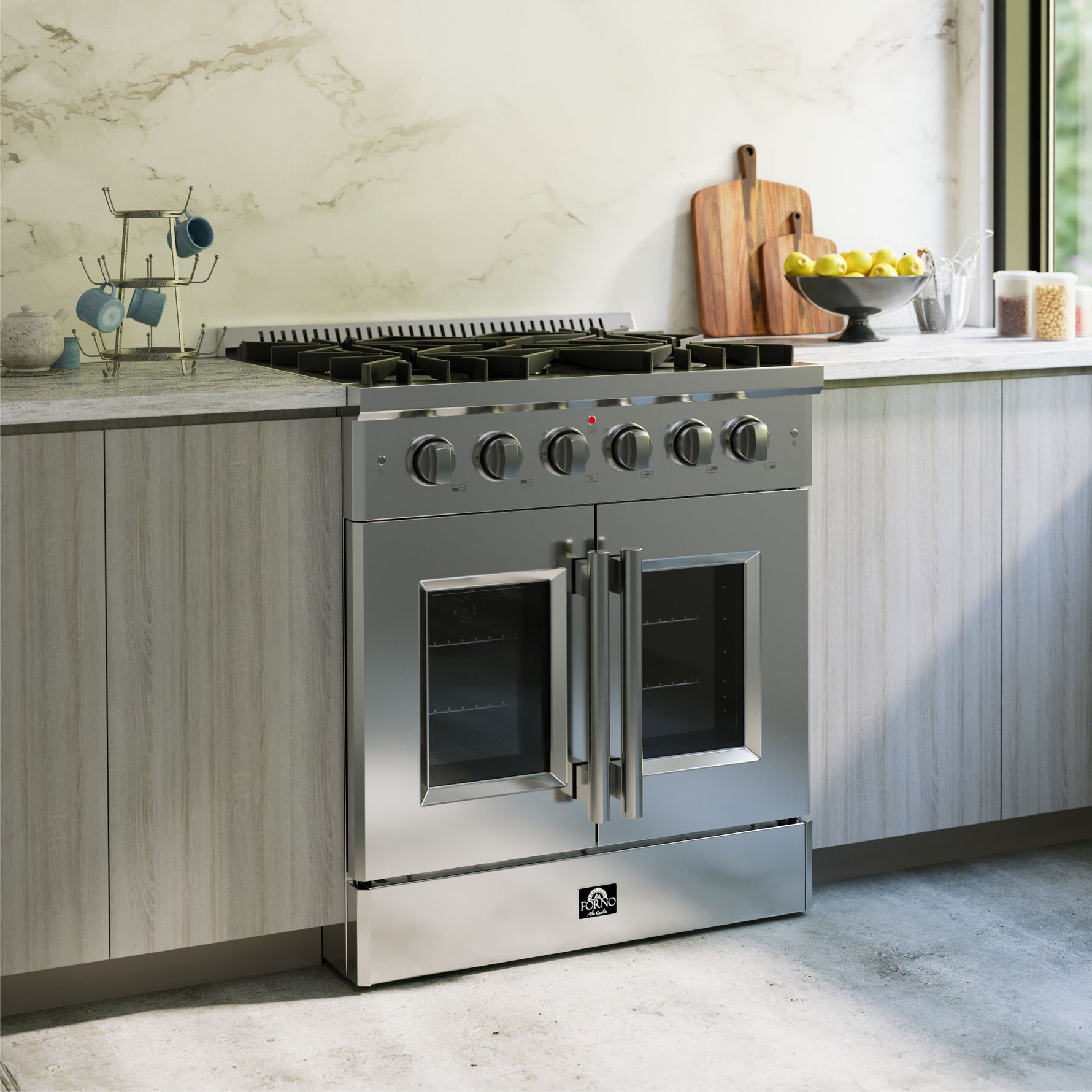 Forno Galiano 30-Inch Freestanding French Door Gas Range, 4 Burners, Convection Oven, Energy Efficient - BonPrix Électroménagers
