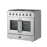 Forno Galiano 36-Inch Freestanding French Door Gas Range, 6 Burners, Convection Oven, Energy Efficient - BonPrix Électroménagers
