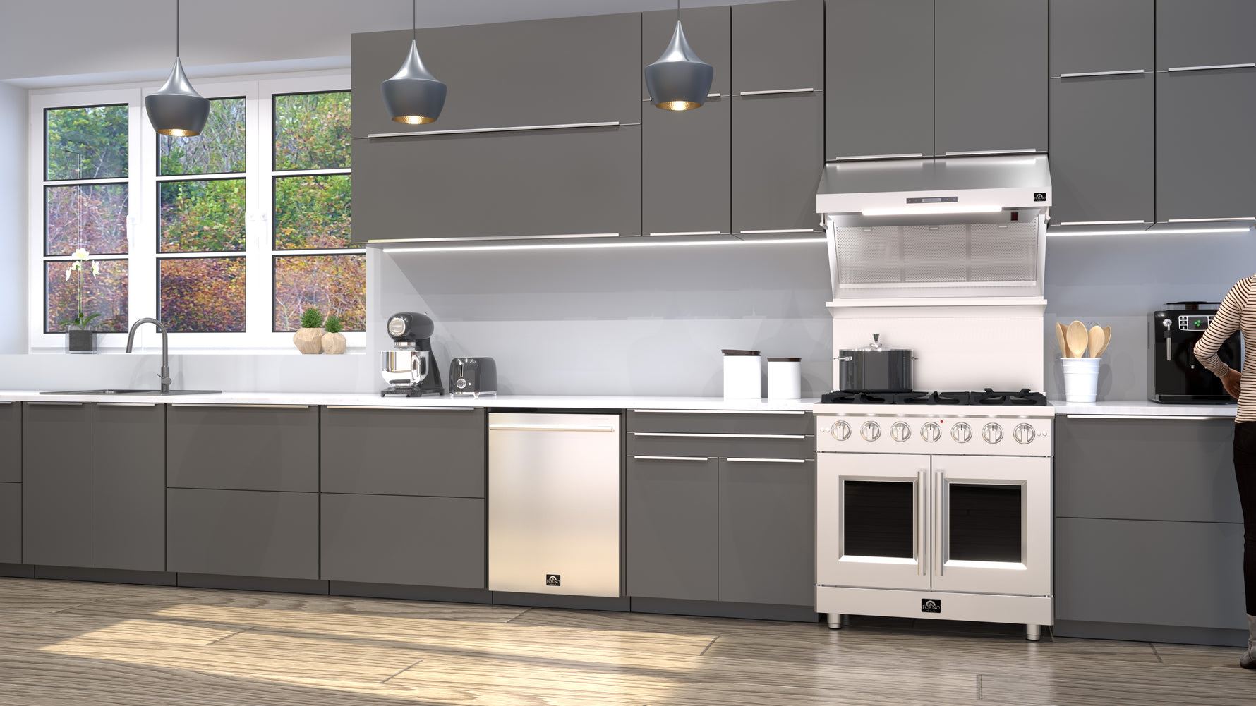 Forno Galiano 36-Inch Freestanding French Door Gas Range, 6 Burners, Convection Oven, Energy Efficient - BonPrix Électroménagers