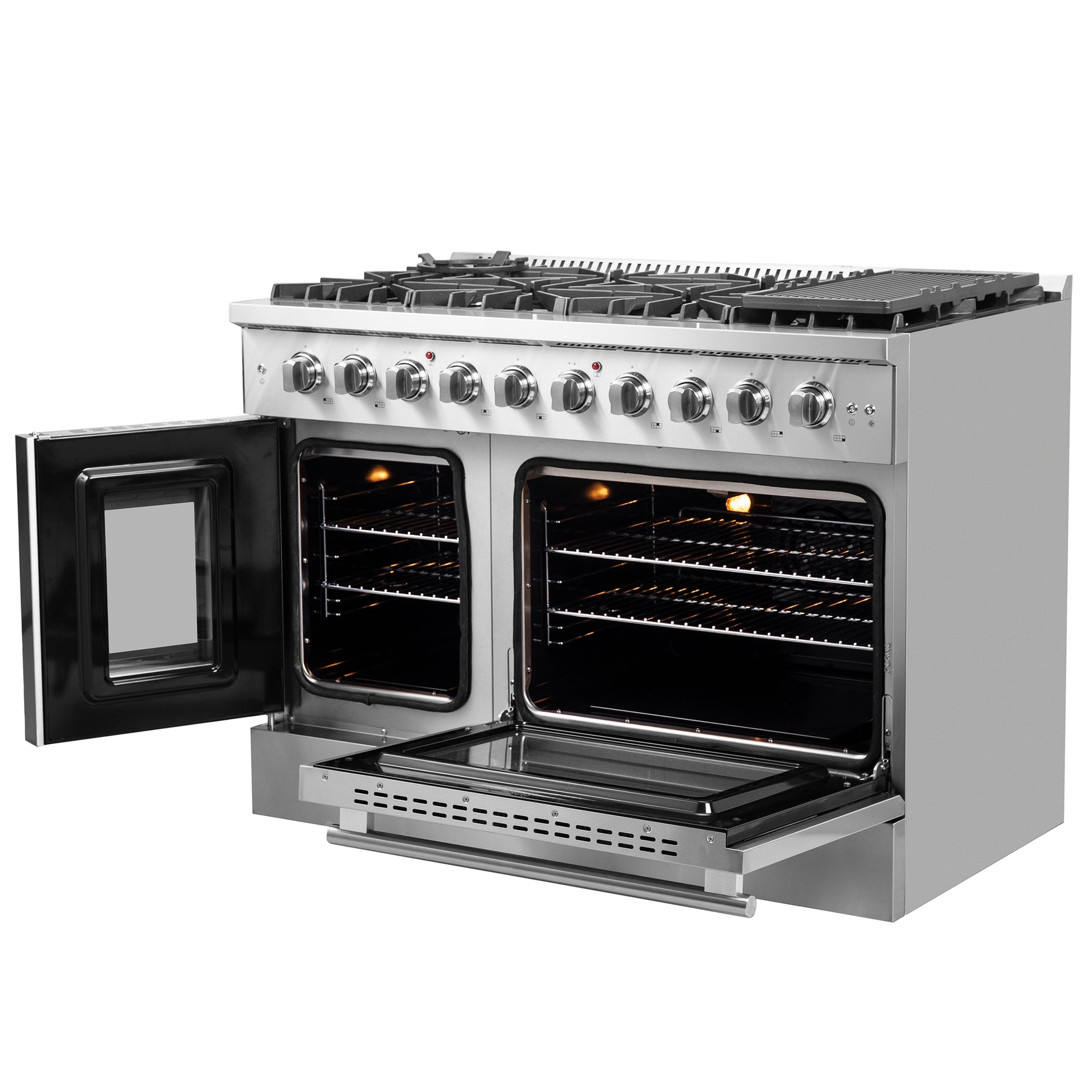 Forno Galiano 48-Inch Freestanding French Door Gas Range, 8 Burners, Griddle, Convection Oven, Energy Efficient - BonPrix Électroménagers