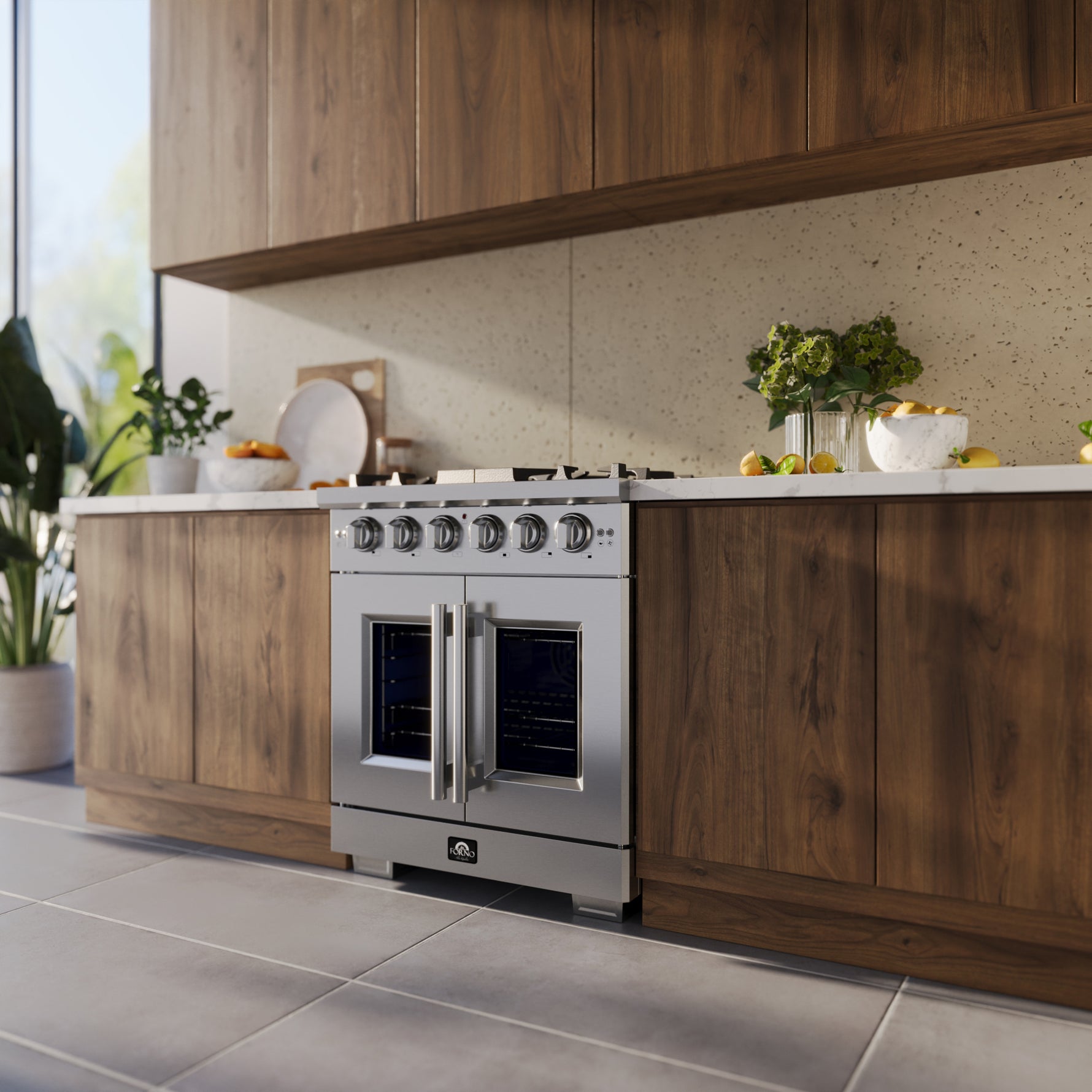 Forno Capriasca 30-Inch Freestanding French Door Gas Range, 4 Burners, Convection Oven, Energy Efficient - BonPrix Électroménagers