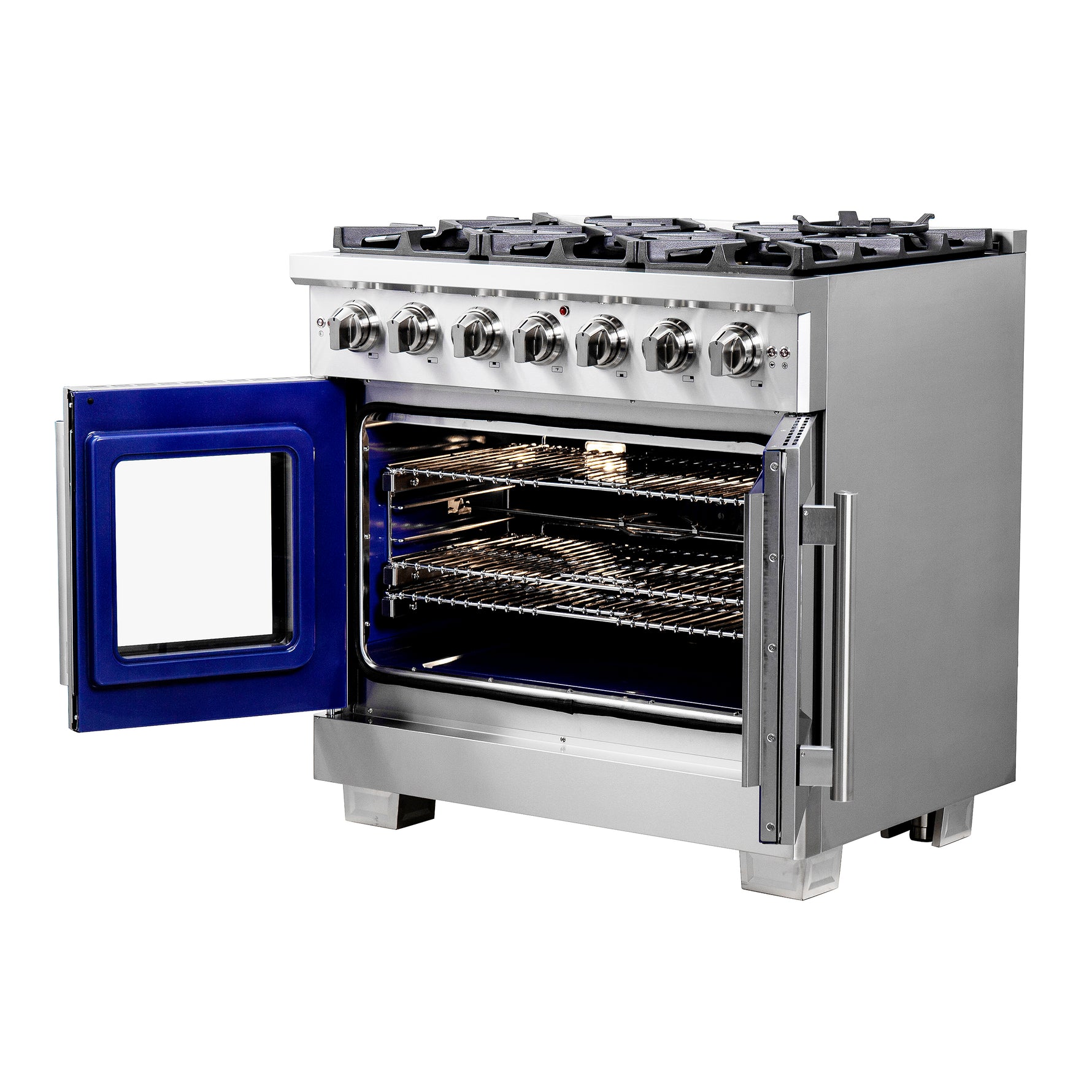 Forno Capriasca 36-Inch Freestanding French Door Gas Range, 6 Burners, Convection Oven, Energy Efficient - BonPrix Électroménagers