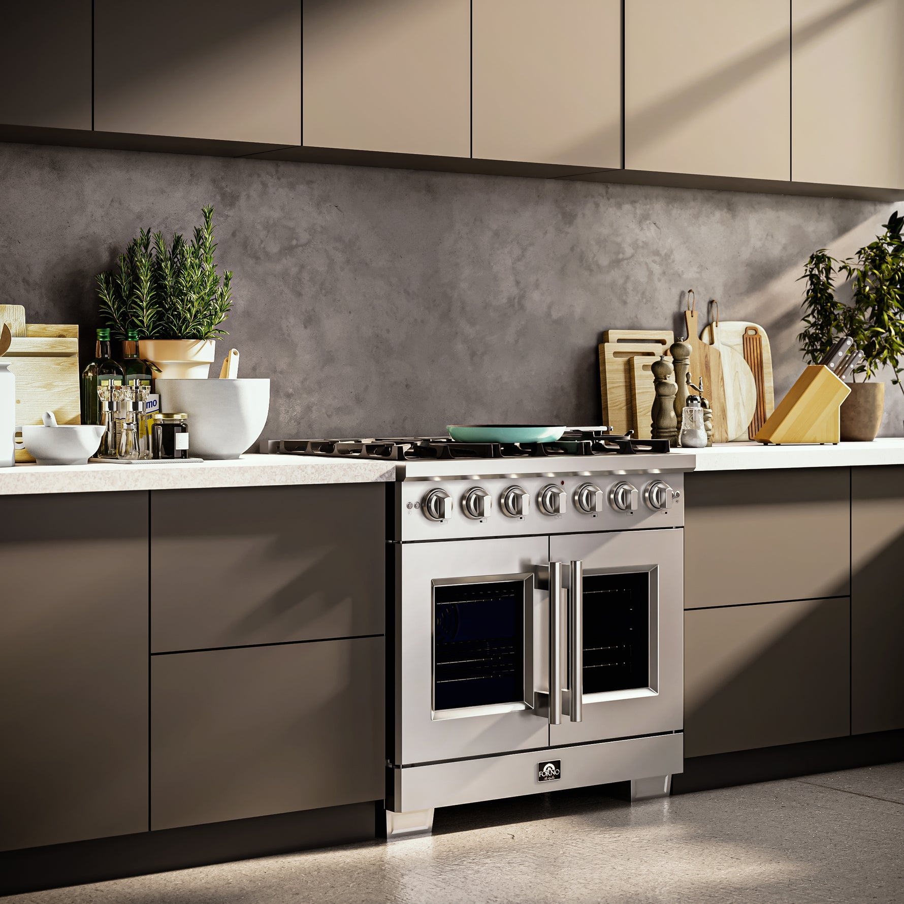 Forno Capriasca 36-Inch Freestanding French Door Gas Range, 6 Burners, Convection Oven, Energy Efficient - BonPrix Électroménagers