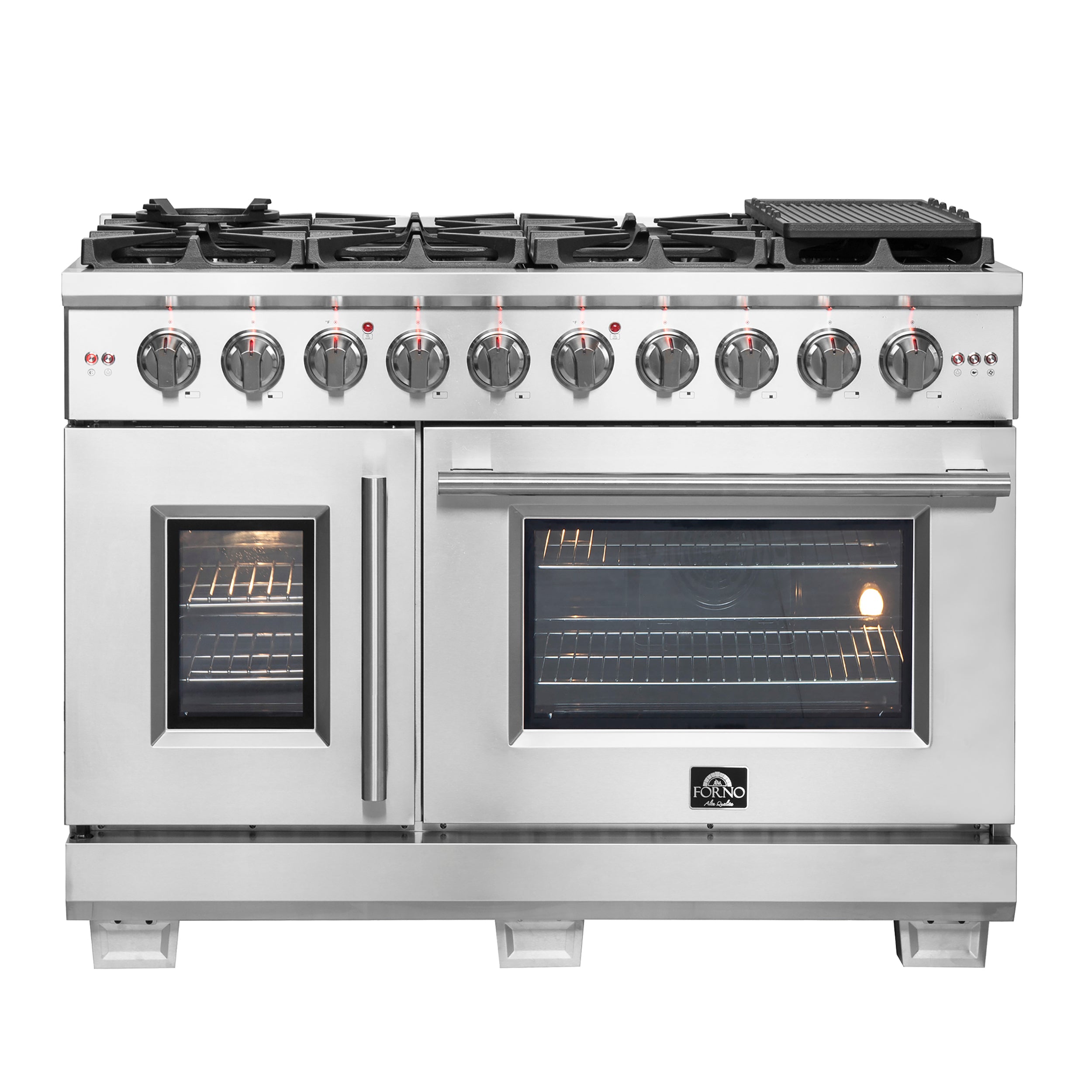 Forno Capriasca 48-Inch Freestanding French Door Gas Range, 8 Burners, Convection Oven, Energy Efficient - BonPrix Électroménagers