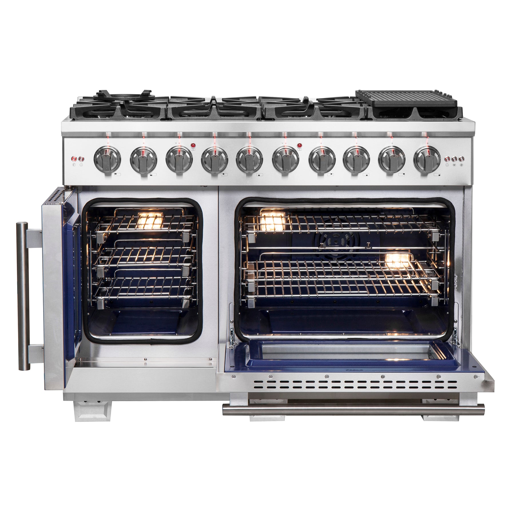 Forno Capriasca 48-Inch Freestanding French Door Gas Range, 8 Burners, Convection Oven, Energy Efficient - BonPrix Électroménagers