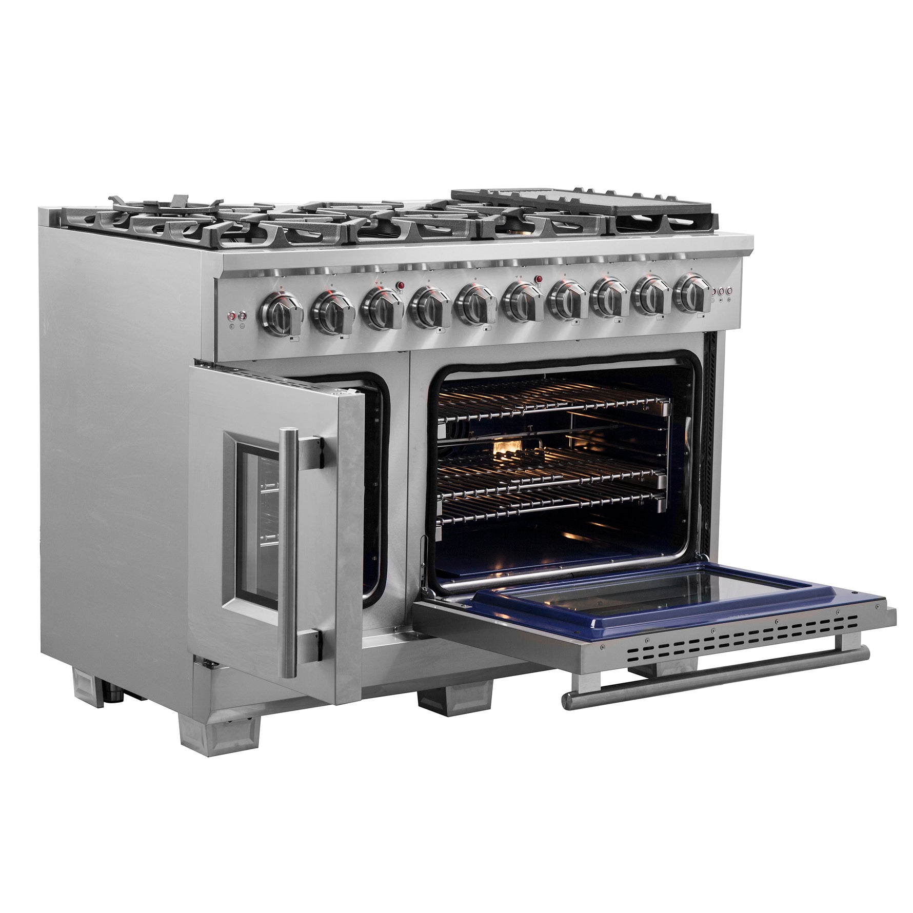 Forno Capriasca 48-Inch Freestanding French Door Gas Range, 8 Burners, Convection Oven, Energy Efficient - BonPrix Électroménagers