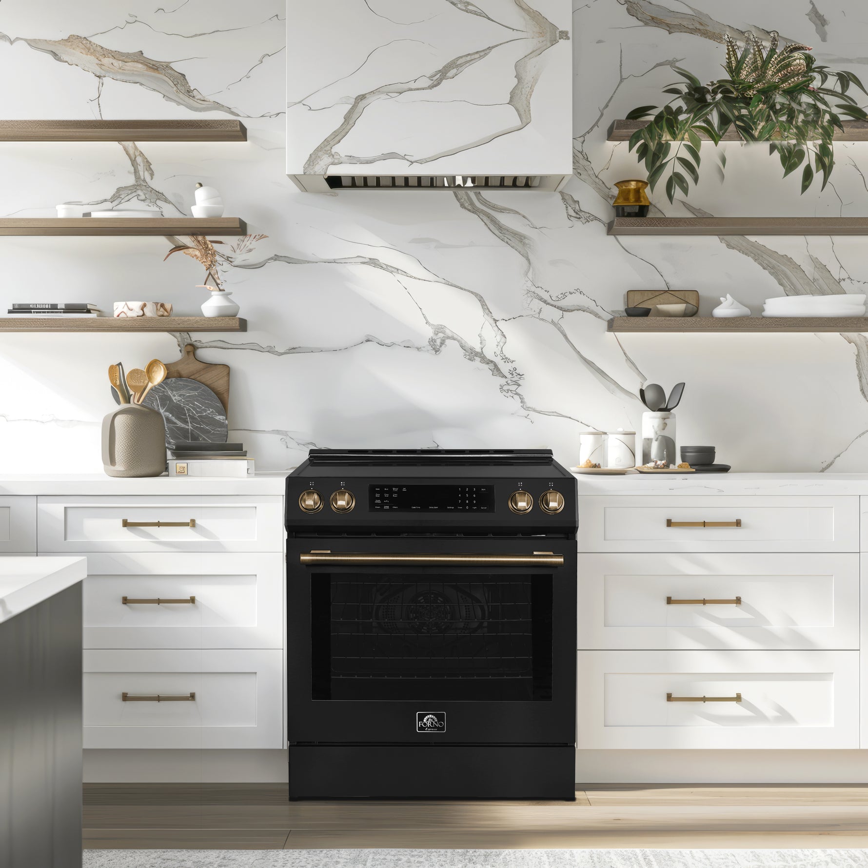 Forno Donatello Espresso 30-Inch Slide-In Black Induction Range, Convection Oven, 5 Cooking Zones, Touch Control Panel - BonPrix Électroménagers