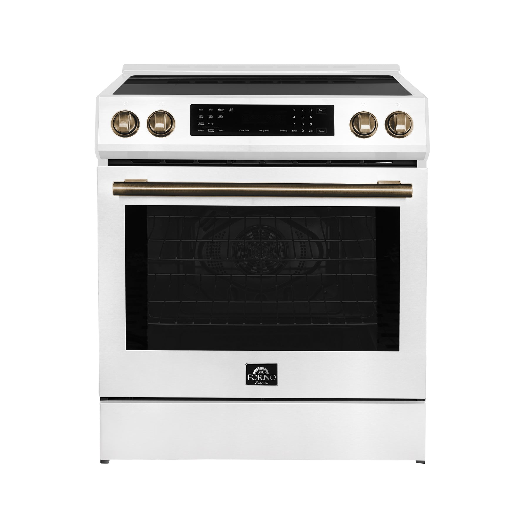 Forno Donatello Espresso 30-Inch Slide-In White Induction Range, Convection Oven, 5 Cooking Zones, Touch Control Panel - BonPrix Électroménagers