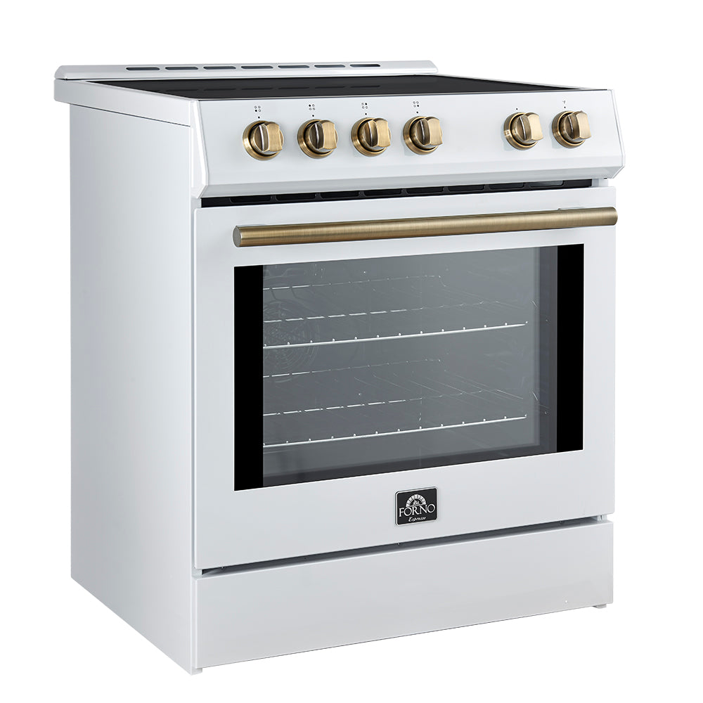 Forno Leonardo Espresso 30-Inch Slide-In White Induction Range, Convection Oven, 5 Cooking Zones, Touch Control Panel - BonPrix Électroménagers