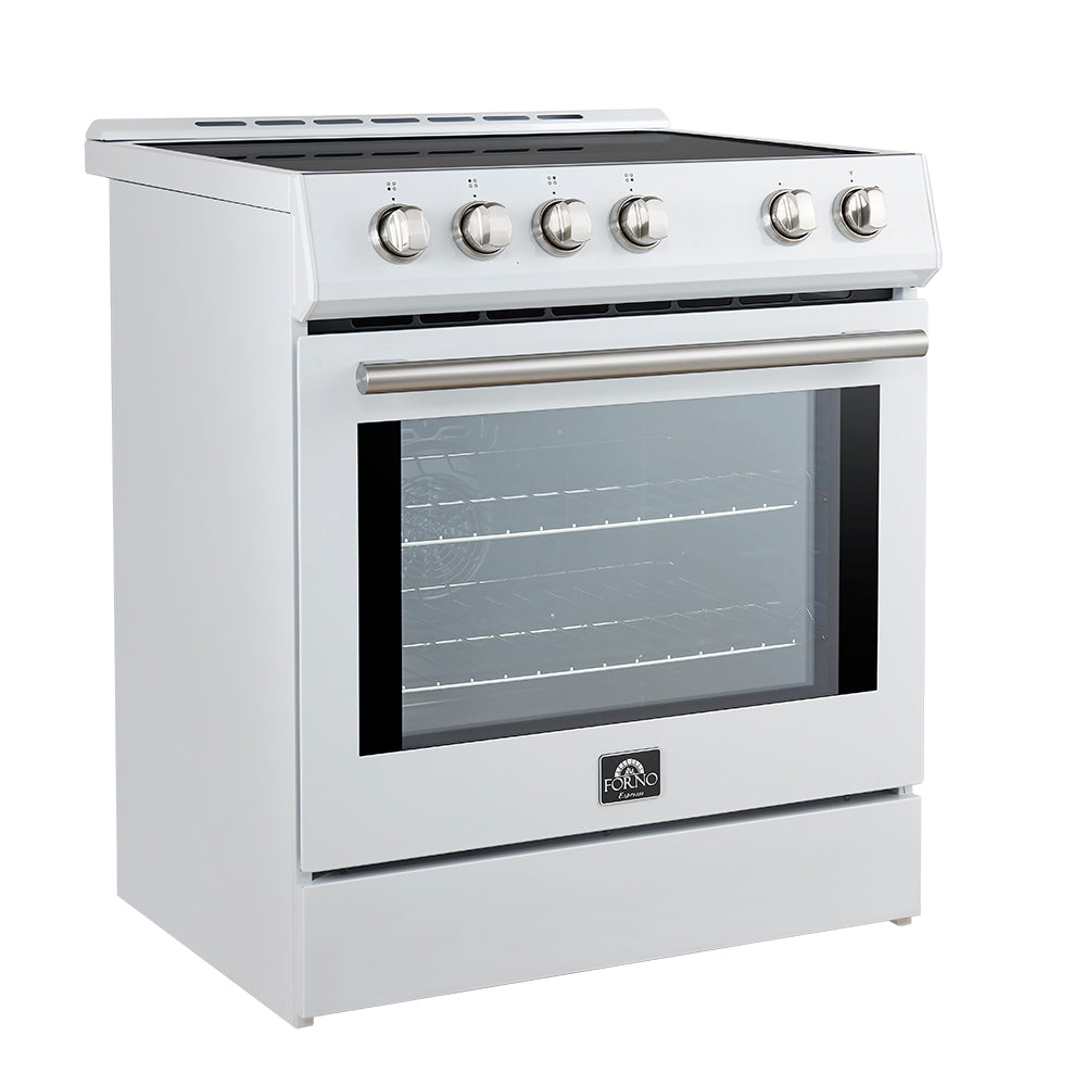 Forno Leonardo Espresso 30-Inch Slide-In White Induction Range, Convection Oven, 5 Cooking Zones, Touch Control Panel - BonPrix Électroménagers