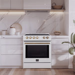 Forno Leonardo Espresso 30-Inch Slide-In White Induction Range, Convection Oven, 5 Cooking Zones, Touch Control Panel - BonPrix Électroménagers