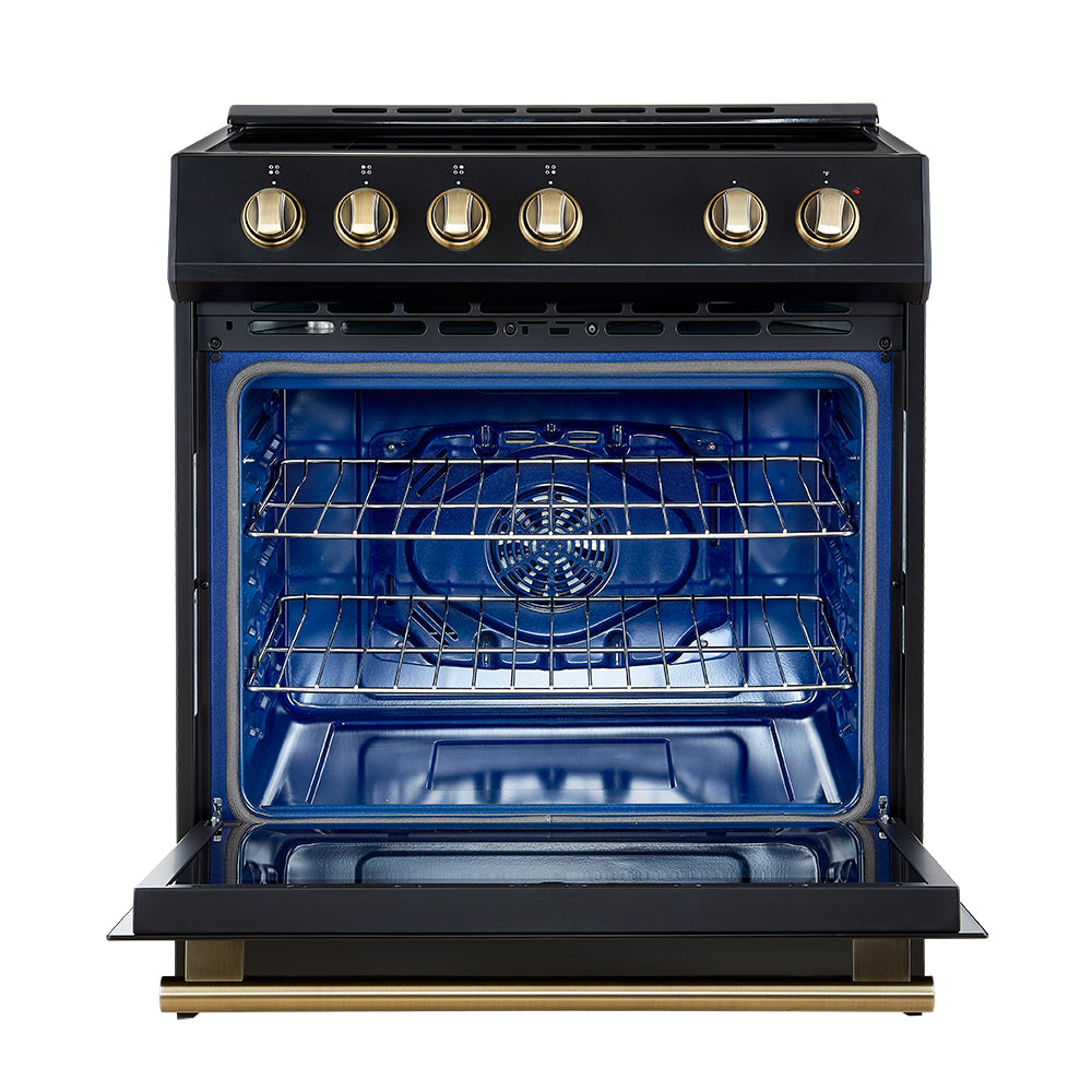 Forno Leonardo Espresso 30-Inch Slide-In Black Induction Range, Convection Oven, 5 Cooking Zones, Touch Control Panel - BonPrix Électroménagers