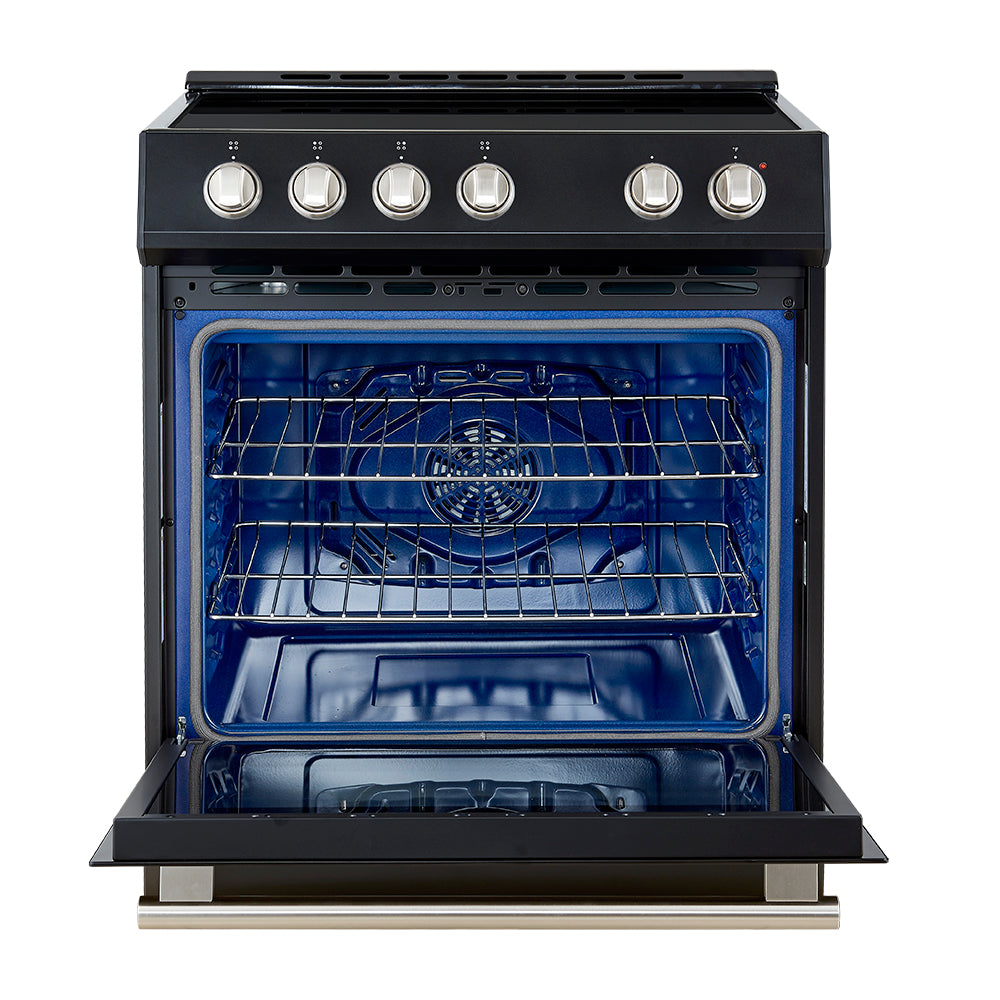 Forno Leonardo Espresso 30-Inch Slide-In Black Induction Range, Convection Oven, 5 Cooking Zones, Touch Control Panel - BonPrix Électroménagers