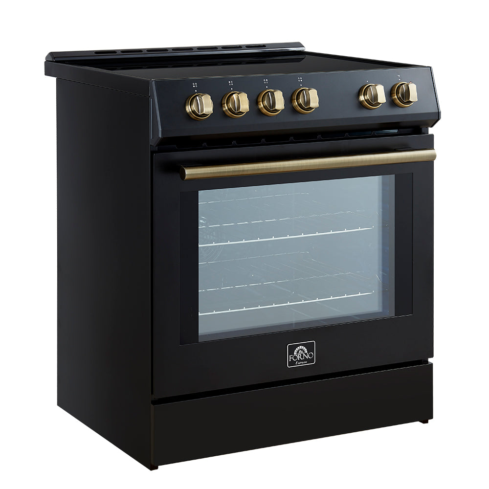 Forno Leonardo Espresso 30-Inch Slide-In Black Induction Range, Convection Oven, 5 Cooking Zones, Touch Control Panel - BonPrix Électroménagers