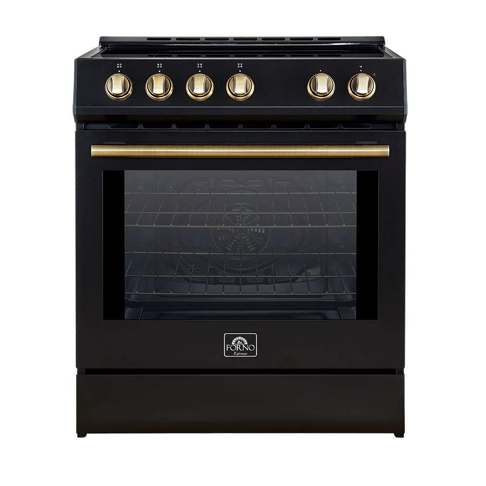 Forno Leonardo Espresso 30-Inch Slide-In Black Induction Range, Convection Oven, 5 Cooking Zones, Touch Control Panel - BonPrix Électroménagers