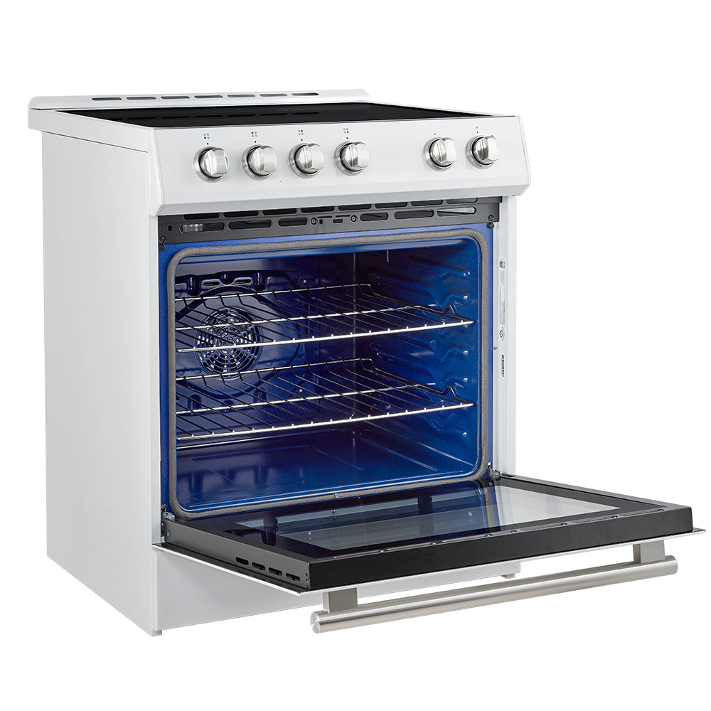 Forno Leonardo Espresso 30-Inch Slide-In White Induction Range, Convection Oven, 5 Cooking Zones, Touch Control Panel - BonPrix Électroménagers