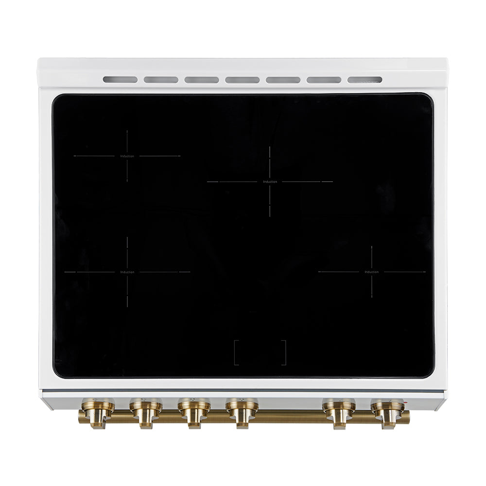Forno Leonardo Espresso 30-Inch Slide-In White Induction Range, Convection Oven, 5 Cooking Zones, Touch Control Panel - BonPrix Électroménagers