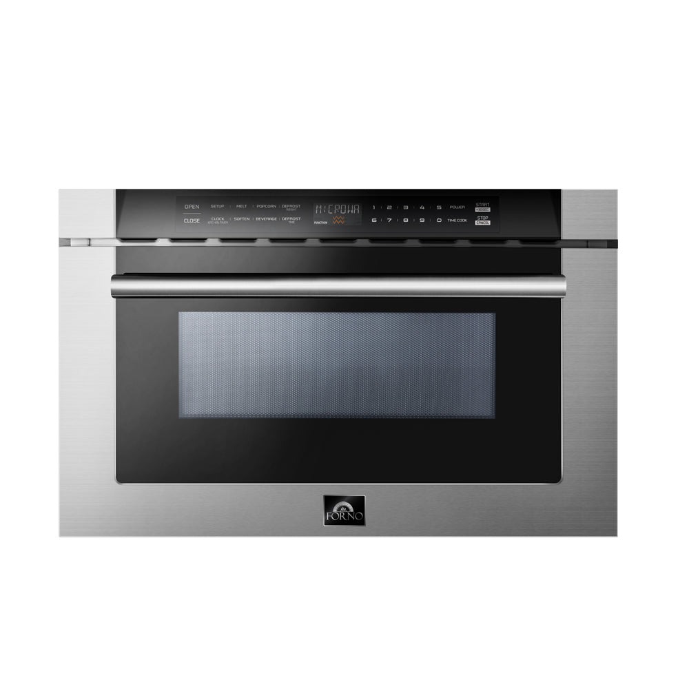 Forno Capoliveri 24-Inch Microwave Drawer, Stainless Steel, 1.2 cu.ft, 1500 Watts, Built-In, Touch Control LCD Display, Auto-Touch Open/Close, 11 Power Levels, Sensor Cooking - BonPrix Électroménagers