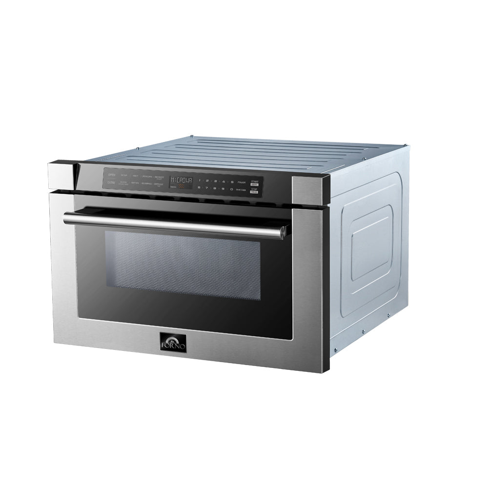 Forno Capoliveri 24-Inch Microwave Drawer, Stainless Steel, 1.2 cu.ft, 1500 Watts, Built-In, Touch Control LCD Display, Auto-Touch Open/Close, 11 Power Levels, Sensor Cooking - BonPrix Électroménagers