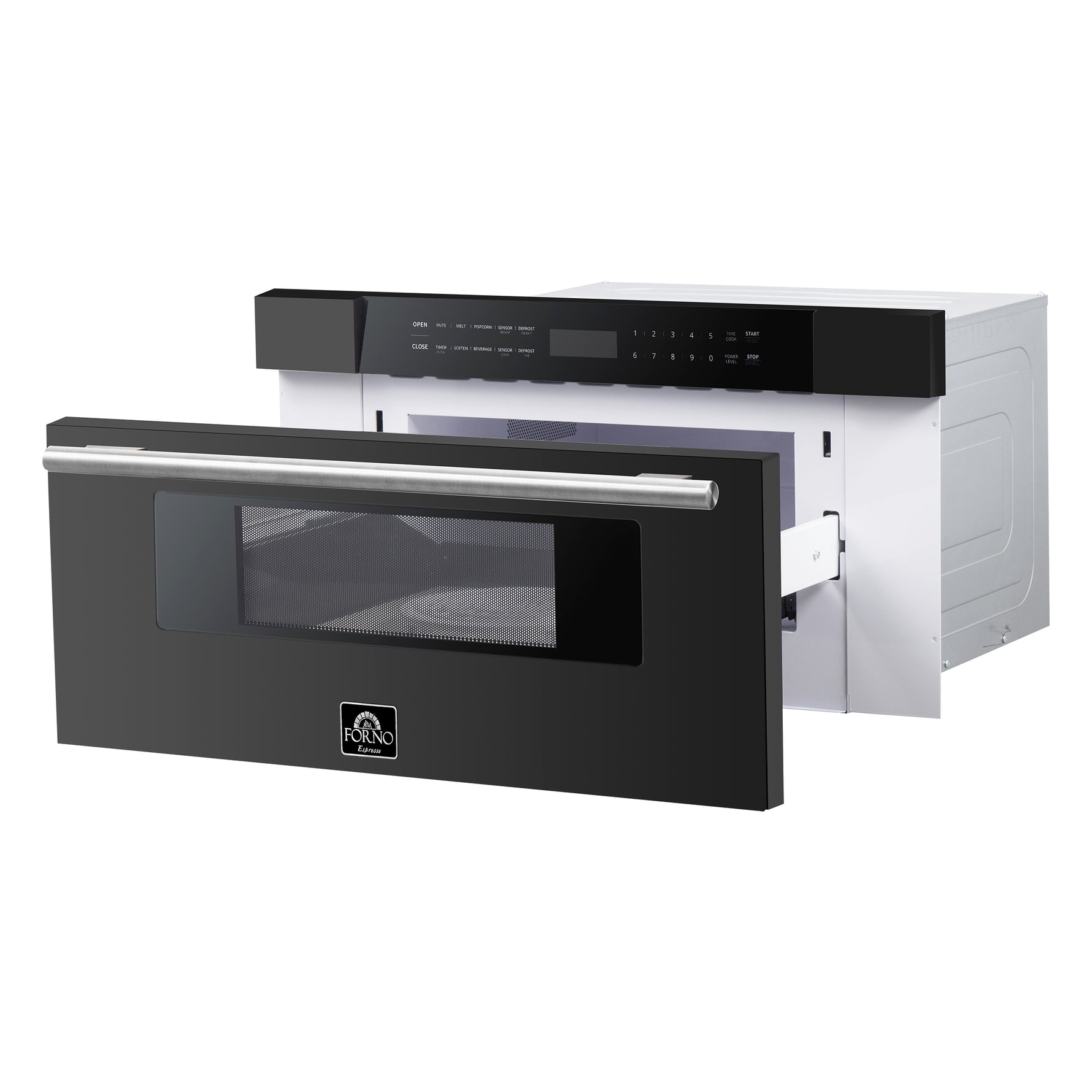 Forno Capoliveri Espresso 30-Inch Microwave Drawer, Black, 1.2 cu.ft, 1500 Watts, Built-In, Touch Control LCD Display, Auto-Touch Open/Close, 11 Power Levels, Sensor Cooking - BonPrix Électroménagers