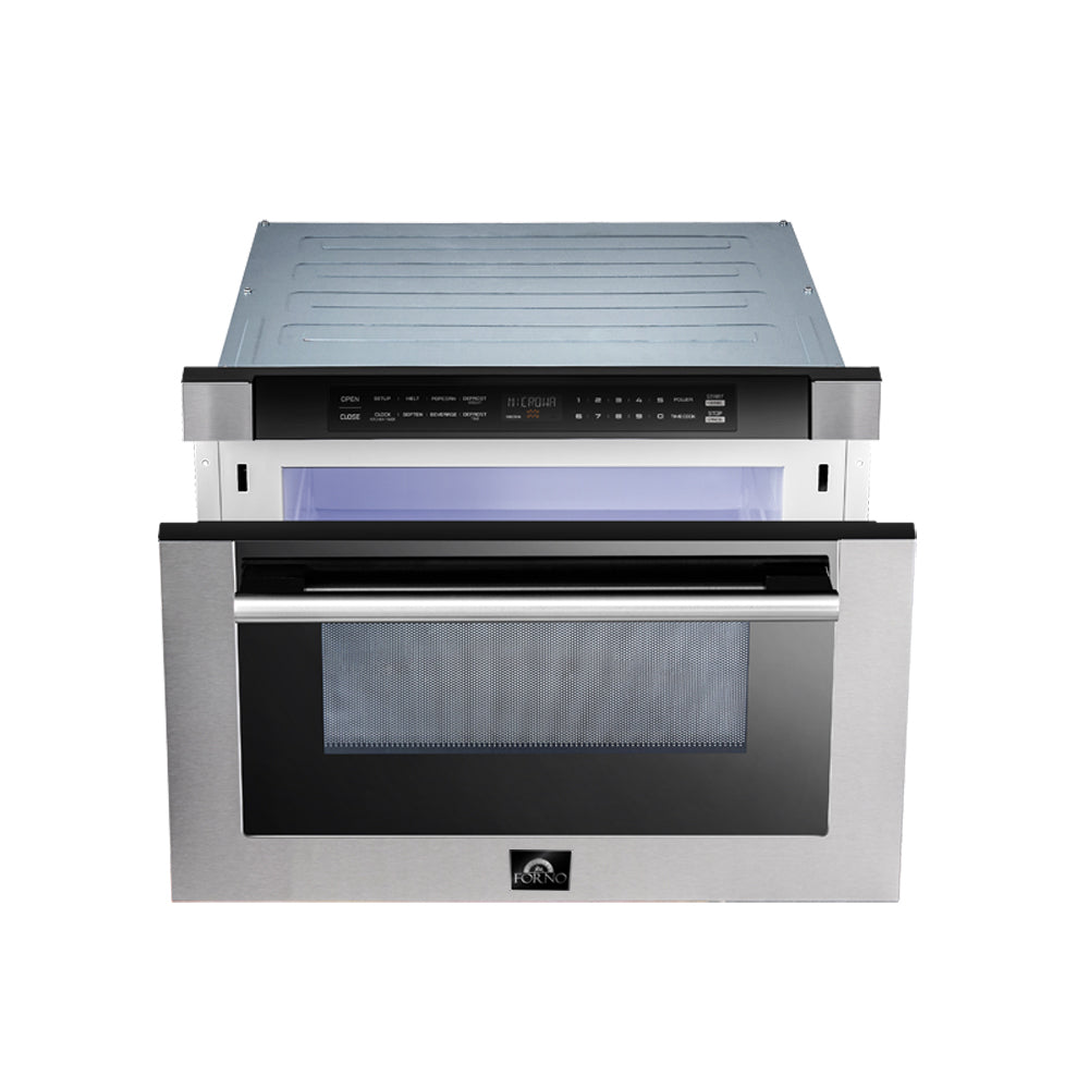 Forno Capoliveri 24-Inch Microwave Drawer, Stainless Steel, 1.2 cu.ft, 1500 Watts, Built-In, Touch Control LCD Display, Auto-Touch Open/Close, 11 Power Levels, Sensor Cooking - BonPrix Électroménagers