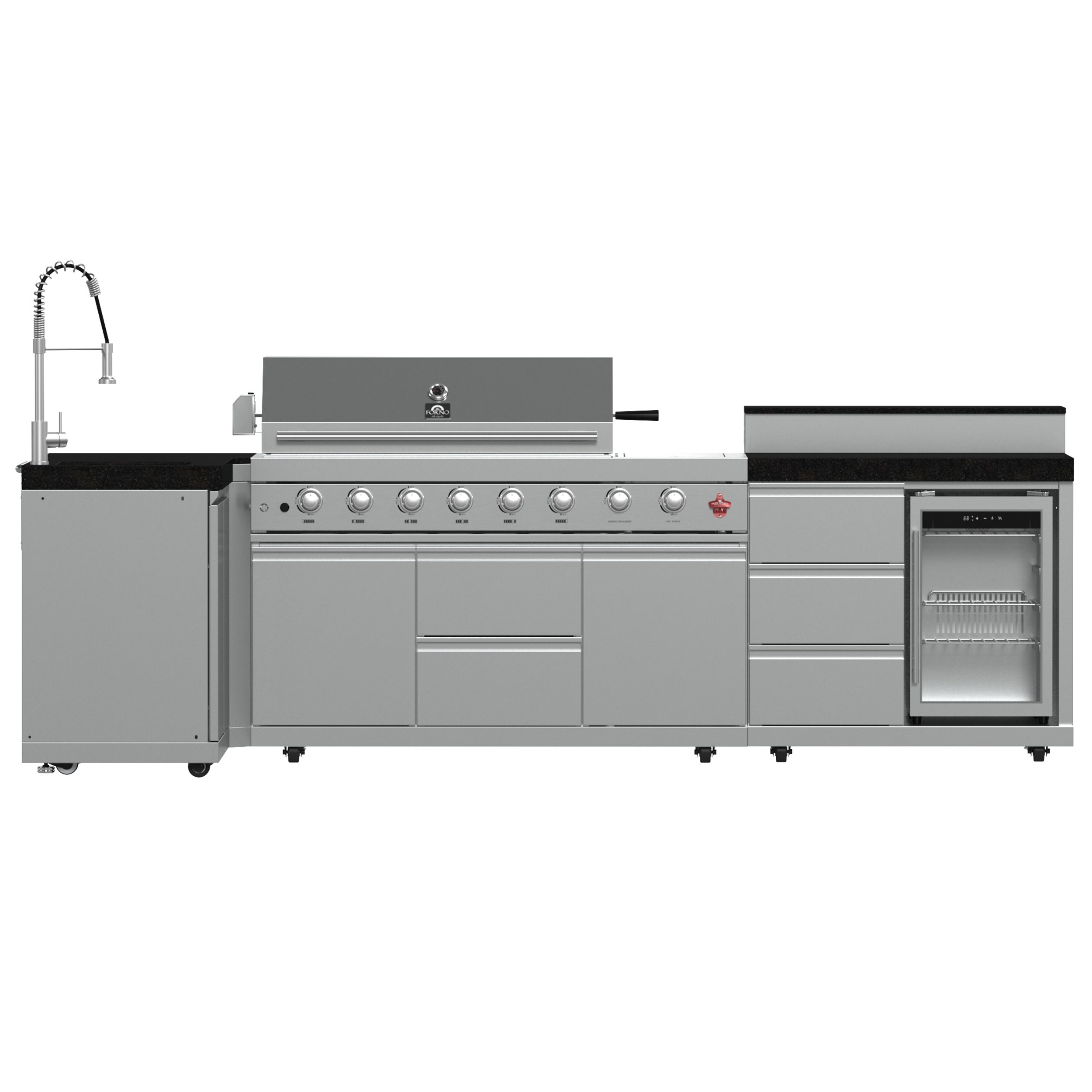 FORNO Bulnes 40-Inch BBQ, 95,000 BTU, 5 Burners, Sear & Rotisserie Infrared with Side Burner, Stainless Steel Outdoor Kitchen with 1.8 cu.ft. Beverage Center & Black Granite Countertops - BonPrix Électroménagers